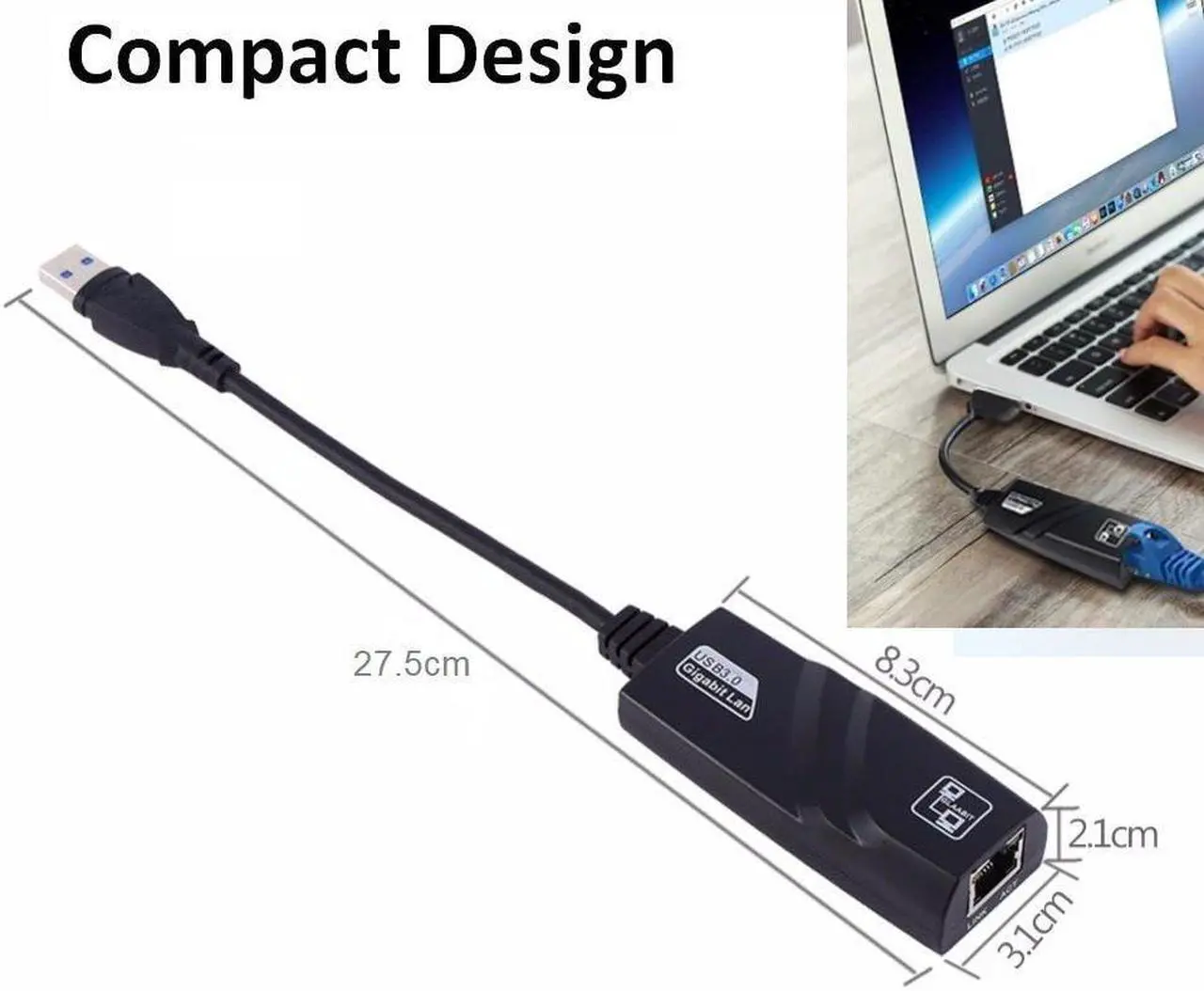 Alt view image 4 of 5 - Wired 10/100/1000Mbps  USB 3.0 to Gigabit Ethernet Adapter USB to RJ45 Network Card (10/100/1000) Mbps for Windows 10 PC