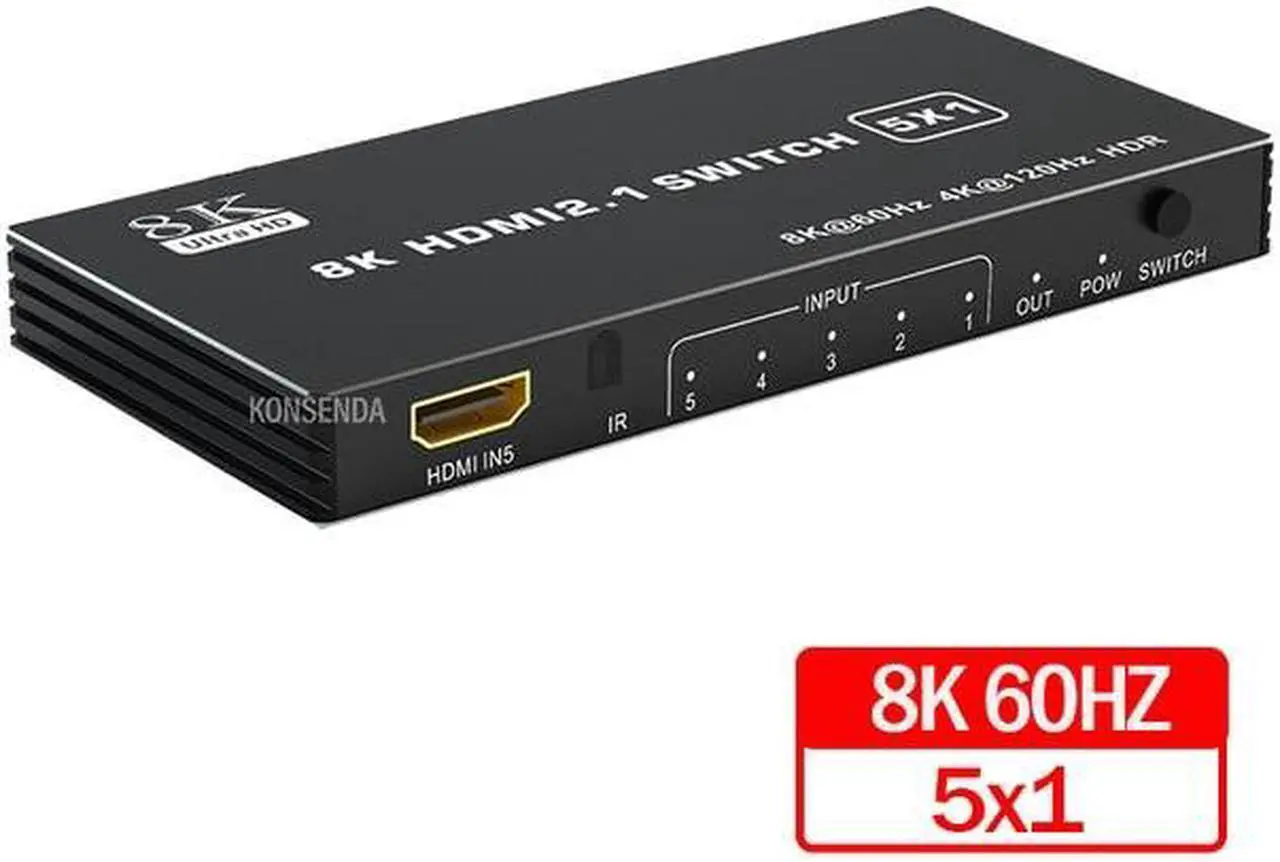 Main image of 8K 60Hz HDMI 2.1 Switch 4x1 3x1 5x1 4K 120Hz HDMI Switch Selector Hub 4 in 1 out With IR Remote 8K 48Gbps for Xbox PS5 Projector(Switch 5x1)