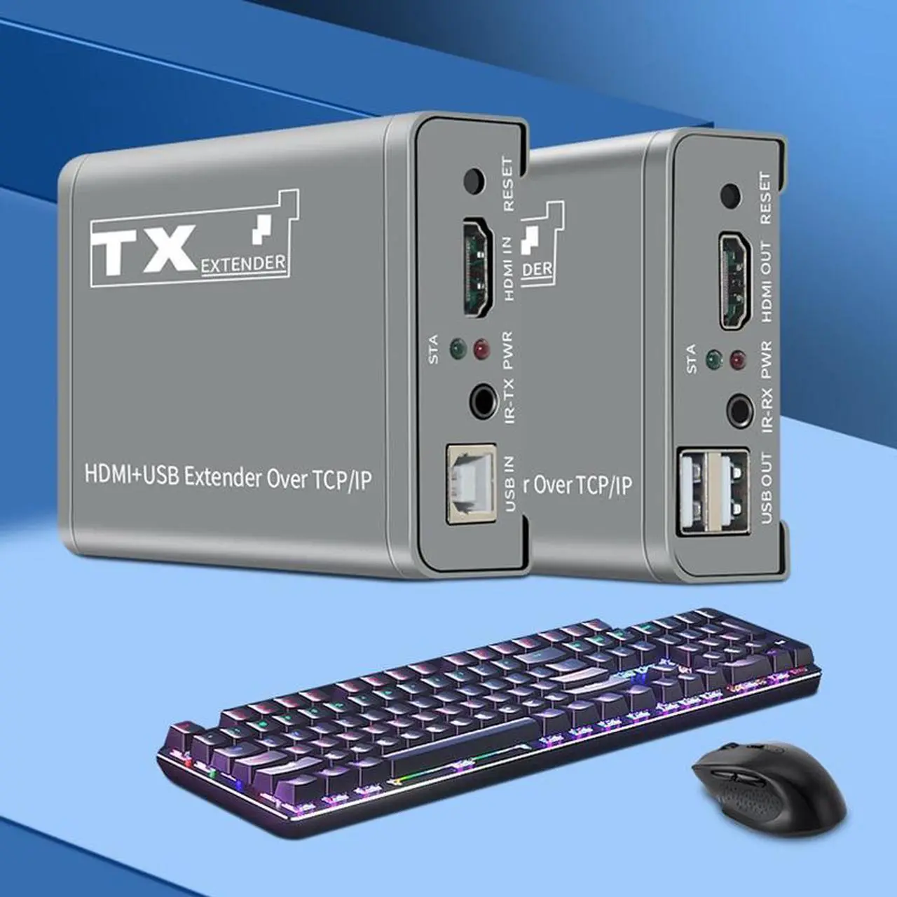 Alt view image 2 of 6 - (US Plug)(One RX)200M HDMI KVM Extender Over UTP/TCP Rj45 Cat5e/6 1080P HDMI USB Ethernet Extender Support Via Network Switch USB Mouse keyboard