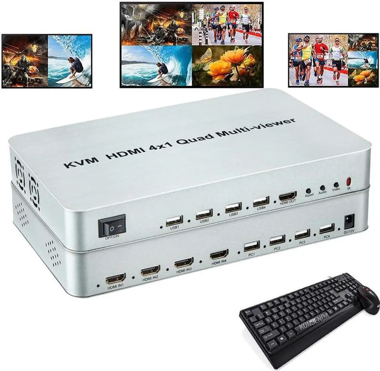 Alt view image 3 of 6 - (US Plug)(4x1 Multiviewer)4x1 KVM HDMI Multiviewer Quad Screen Seamless Switch 4 in 1 out 1080P HDMI Multi-viewer Switcher for PS4 PC to Monitor Projector
