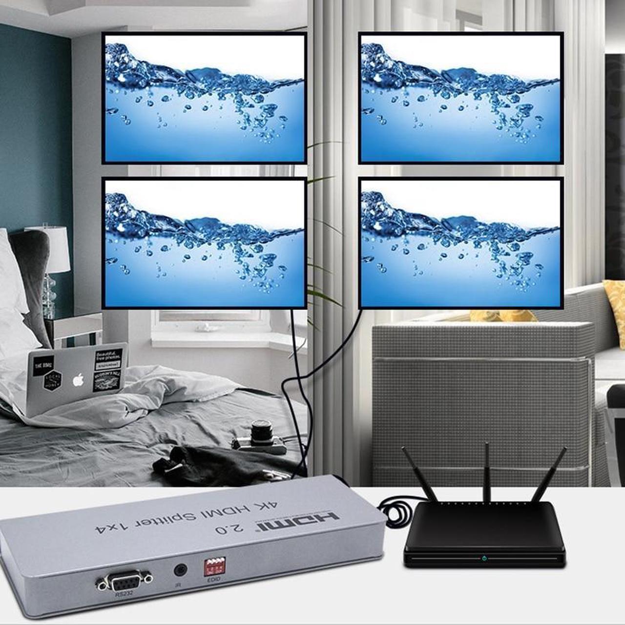Alt view image 5 of 6 - 4K 60Hz 1x4 HDMI Splitter 1 in 4 out HDMI video distributor HDR HDCP2.2 Multi Screen Display for Camera PC TV Monitor Projector(UK Plug)
(HDMI 2.0 4K 1X4)