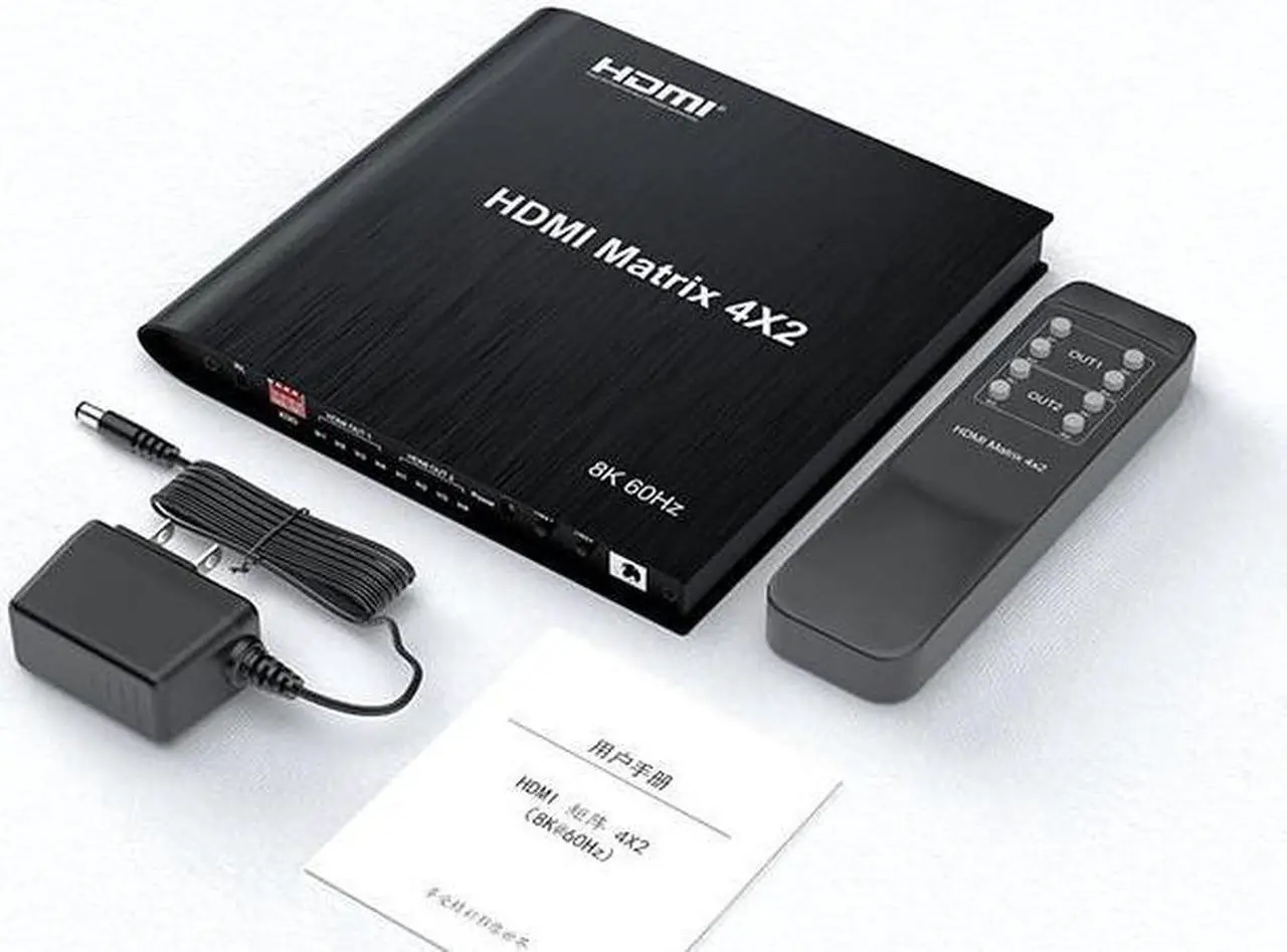 Main image of 8K HDR HDMI Matrix Switch 4 In 2 Out Matrix HDMI 2.1 Switch Splitter 4x2 with L/R 3.5mm Audio Out Support 4K 120Hz HDCP2.3 EDID(US Plug)