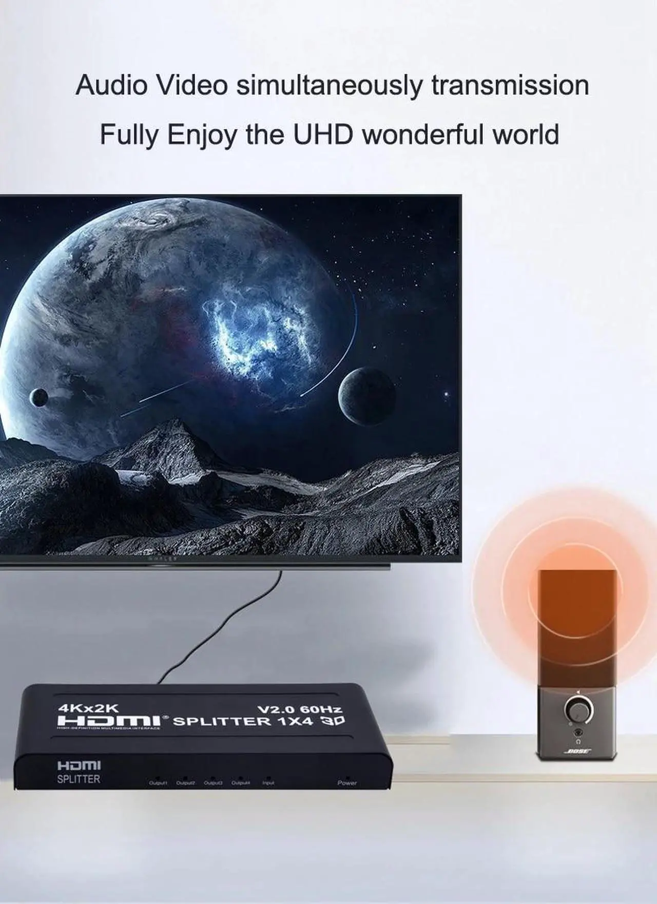 Alt view image 6 of 6 - 4K 60Hz HDMI 2.0 Splitter 1x8 HDMI Video Distributor 1 in 8 out HDMI Splitter Support Ultra HD HDR for PS4 PC DVD HDTV MONITORS(EU Plug)
(V2.0 4K 60Hz 1X8)