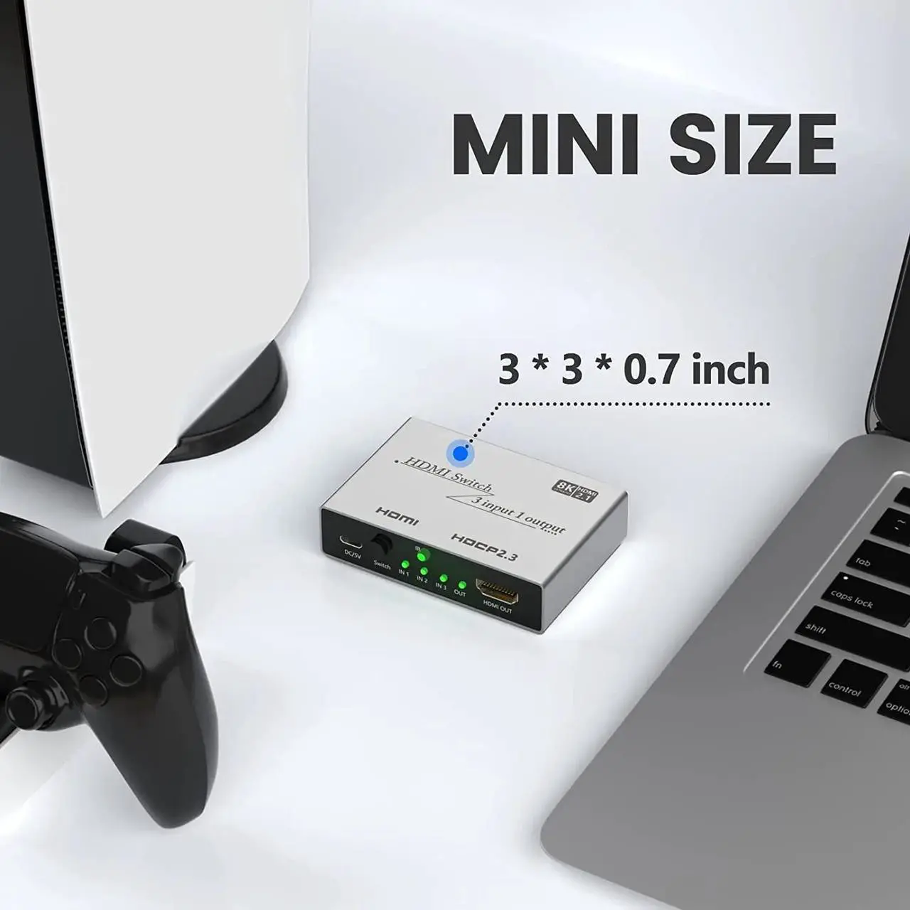 Alt view image 6 of 6 - 8K HDMI 2.1 Switch 3 In 1 Out 8K@60Hz HDMI 2.1 Switch 2x1 3x1 Selector Box with IR Remote Support 48Gbps HDR HDCP2.3 for PS5 TV(8K 3X1 Switch)