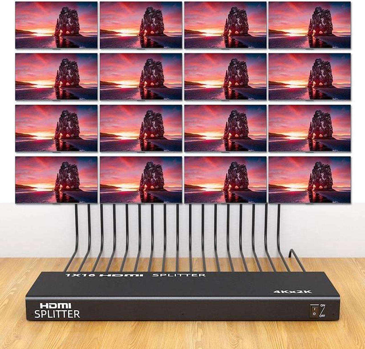 Alt view image 3 of 6 - 4K HDMI Splitter 1x16 HDMI Video Distributor 1 in 16 out Multi-screen Display Screen Mirror Splitter for PS4 XBOX PC Monitor TV(with US Plug)