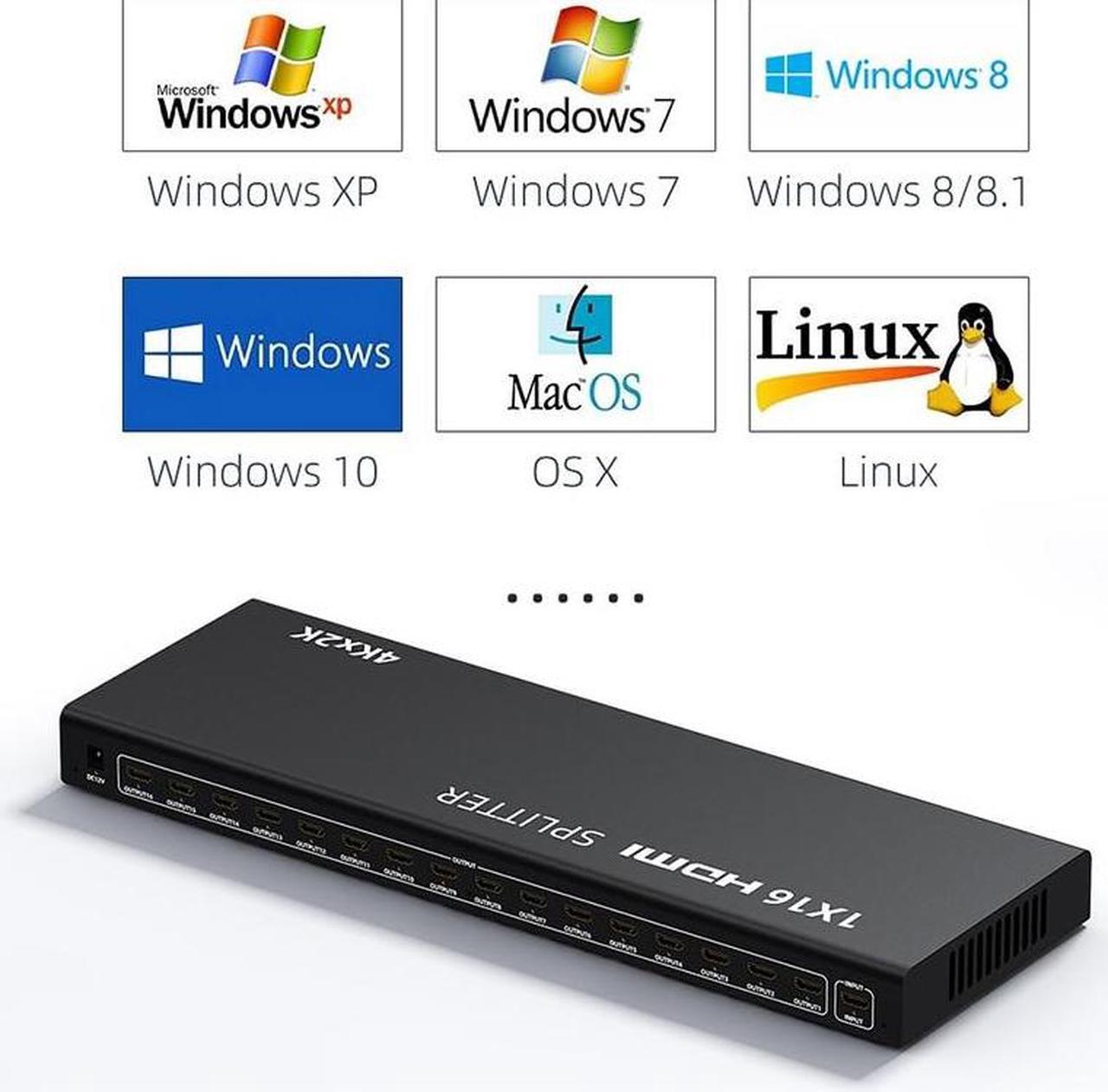 Alt view image 4 of 6 - 4K HDMI Splitter 1x16 HDMI Video Distributor 1 in 16 out Multi-screen Display Screen Mirror Splitter for PS4 XBOX PC Monitor TV(with US Plug)