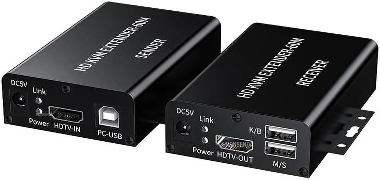 Alt view image 2 of 6 - 60M HDMI KVM Extender Over Single Cat5E/6 Ethernet Cable HDMI USB KVM Extender Transmitter Receiver Extension for Keyboard Mouse(EU Plug)
(Mode-A)