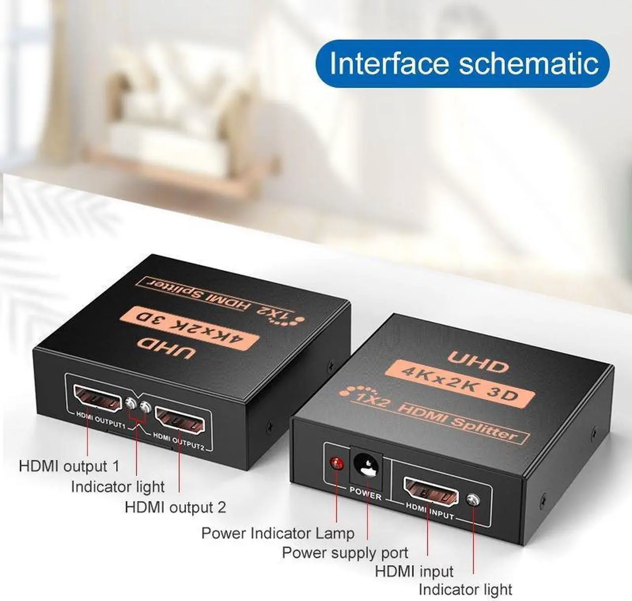 Alt view image 3 of 6 - 4K HDMI Splitter 1x2 HDMI Video Splitter Amplifier 1 in 4 Out Full HD 1080P HDMI Distributor Adapter for PS4 PC HDTV Box DVD(USB Cable)
(1x2)