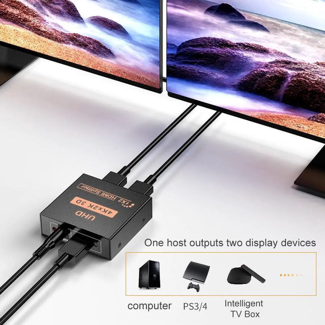 Alt view image 4 of 6 - 4K HDMI Splitter 1x2 HDMI Video Splitter Amplifier 1 in 4 Out Full HD 1080P HDMI Distributor Adapter for PS4 PC HDTV Box DVD(USB Cable)
(1x2)