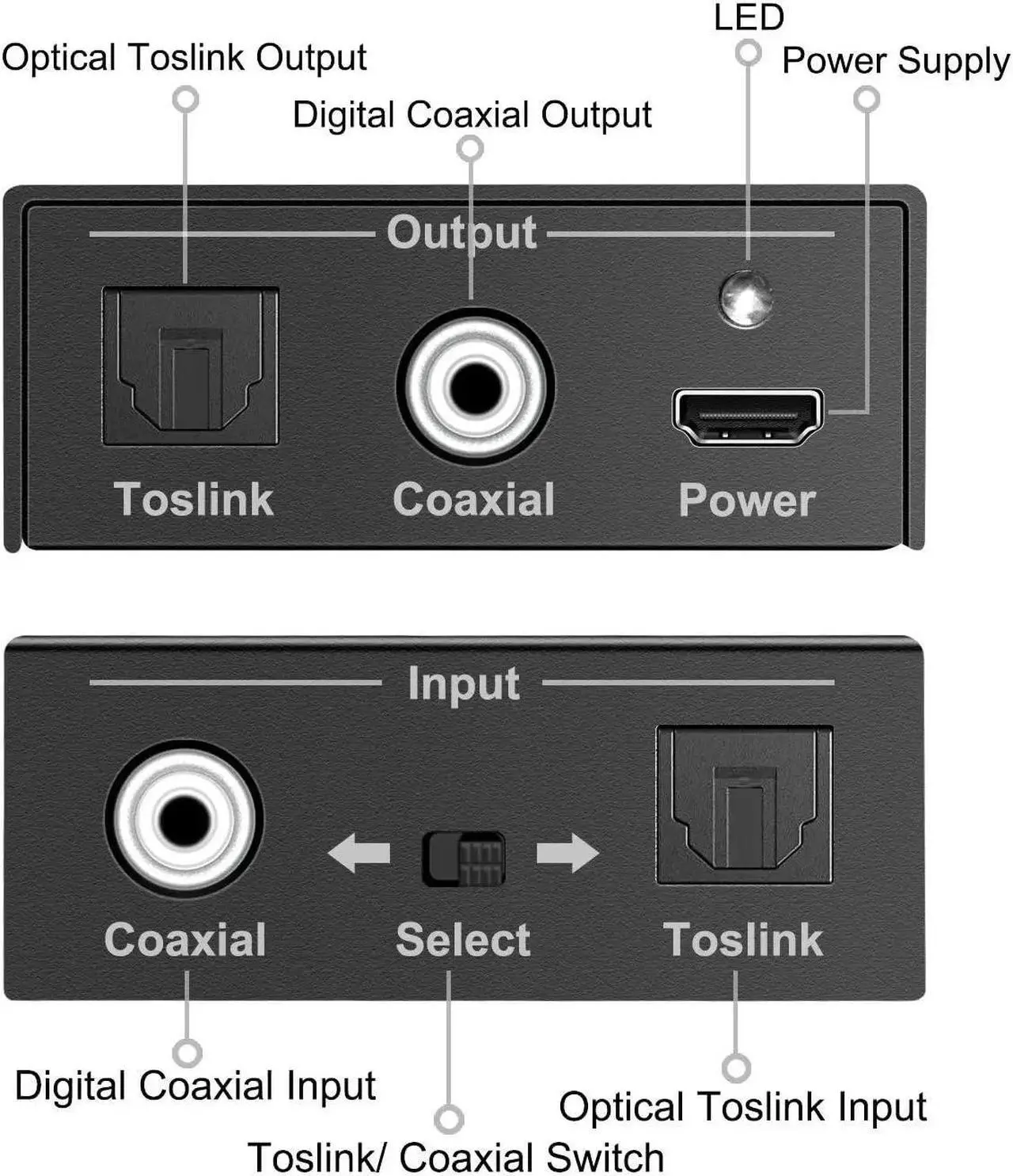 Alt view image 2 of 6 - Bi-directional Digital Audio Converter Optical to Coaxial or Coax to Optical Swticher Coaxial to SPDIF Toslink Audio Adapter