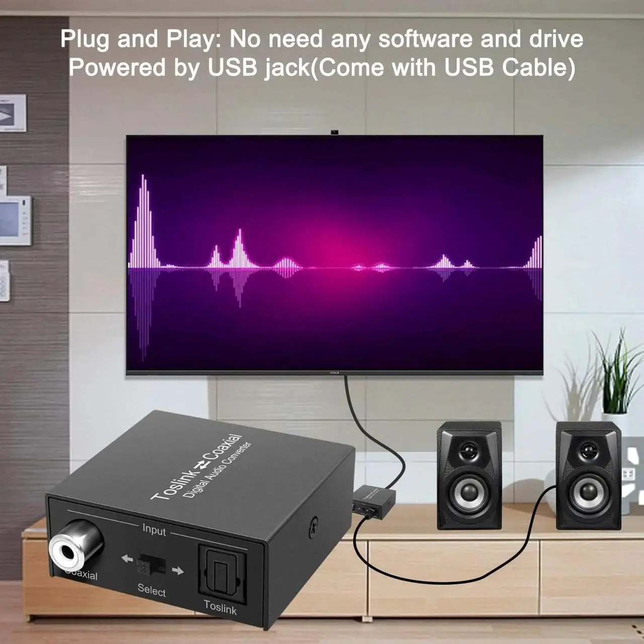 Alt view image 6 of 6 - Bi-directional Digital Audio Converter Optical to Coaxial or Coax to Optical Swticher Coaxial to SPDIF Toslink Audio Adapter