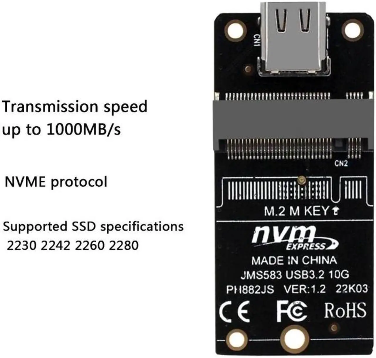 Alt view image 3 of 6 - NVME to USB 3.1 Type-C Adapter M2 NVME SSD Adapter JMS583 10Gbps .2 to USB 3.1 Support m2 nvme SSD 2230/42/60/80 Dropship