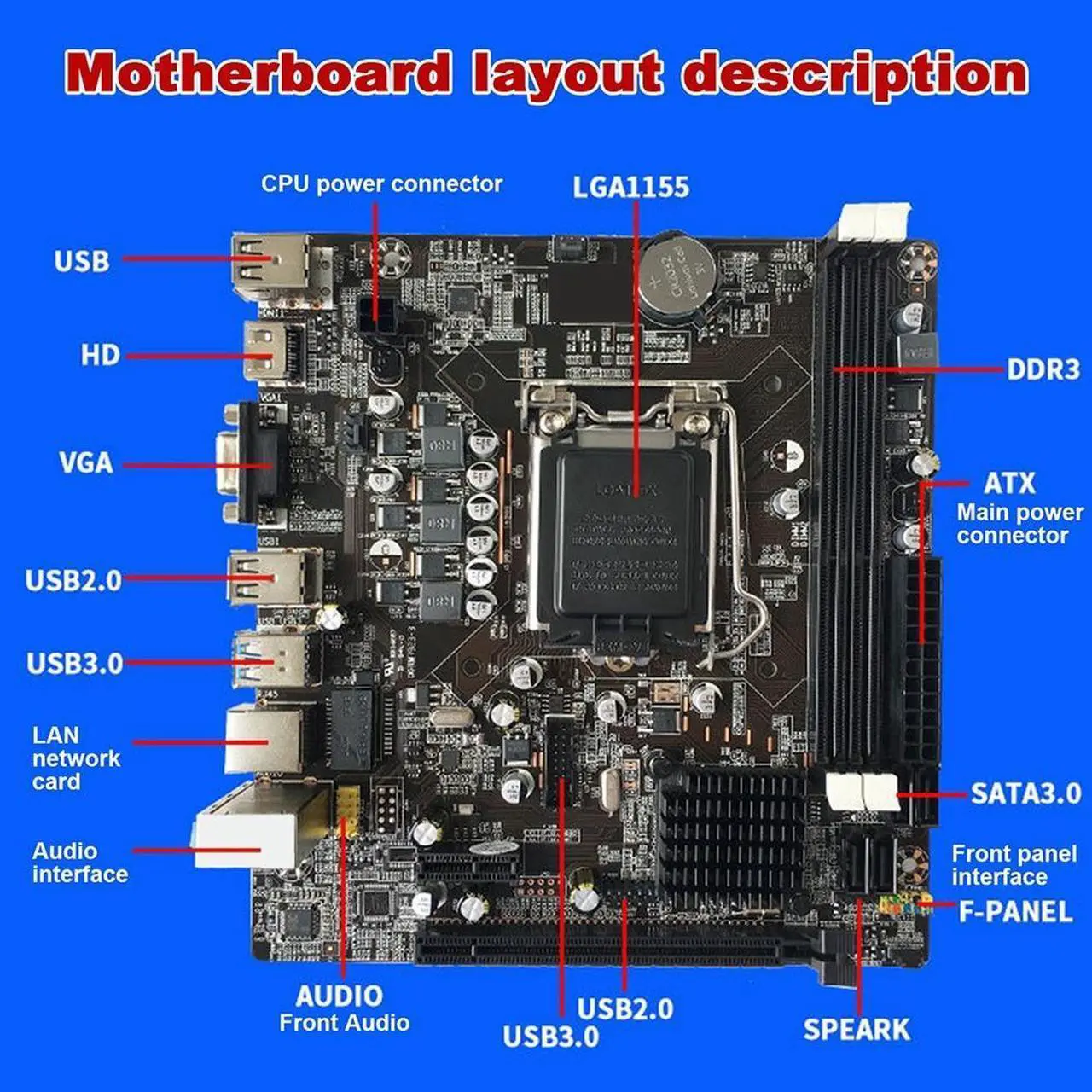 Alt view image 2 of 6 - B75 Motherboard+G860 CPU+SATA Cable+Switch Cable+Baffle LGA1155 DDR3 for 2X8G for I3 I5 I7 Series Pentium Celeron CPU