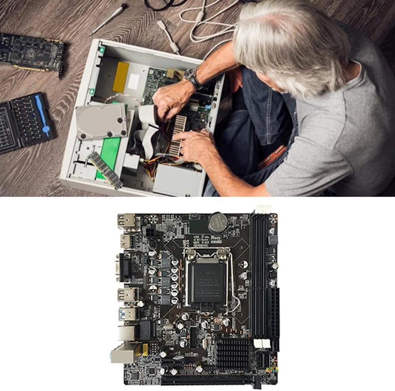 Alt view image 6 of 6 - B75 Motherboard+G860 CPU+SATA Cable+Switch Cable+Baffle LGA1155 DDR3 for 2X8G for I3 I5 I7 Series Pentium Celeron CPU