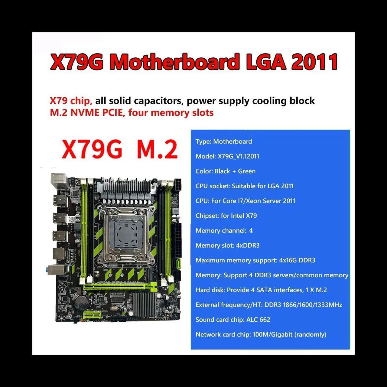 Alt view image 6 of 6 - X79G PC Game Motherboard+Switch Cable LGA2011 4XDDR3 RECC RAM Slot M.2 NVME PCIE X16 6XUSB2.0 SATA3.0 Server Motherboard