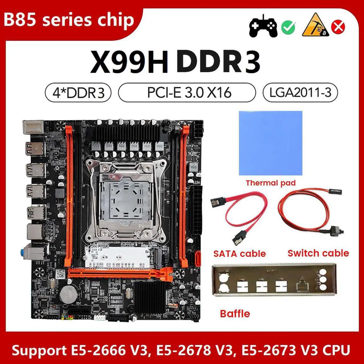 Alt view image 2 of 6 - X99H Motherboard Kit+Thermal Pad+SATA Cable+Switch Cable+Bezel LGA2011-V3 DDR3X4 ECC RAM Slot M.2 NVME PCI-E X16 SATA3.0
