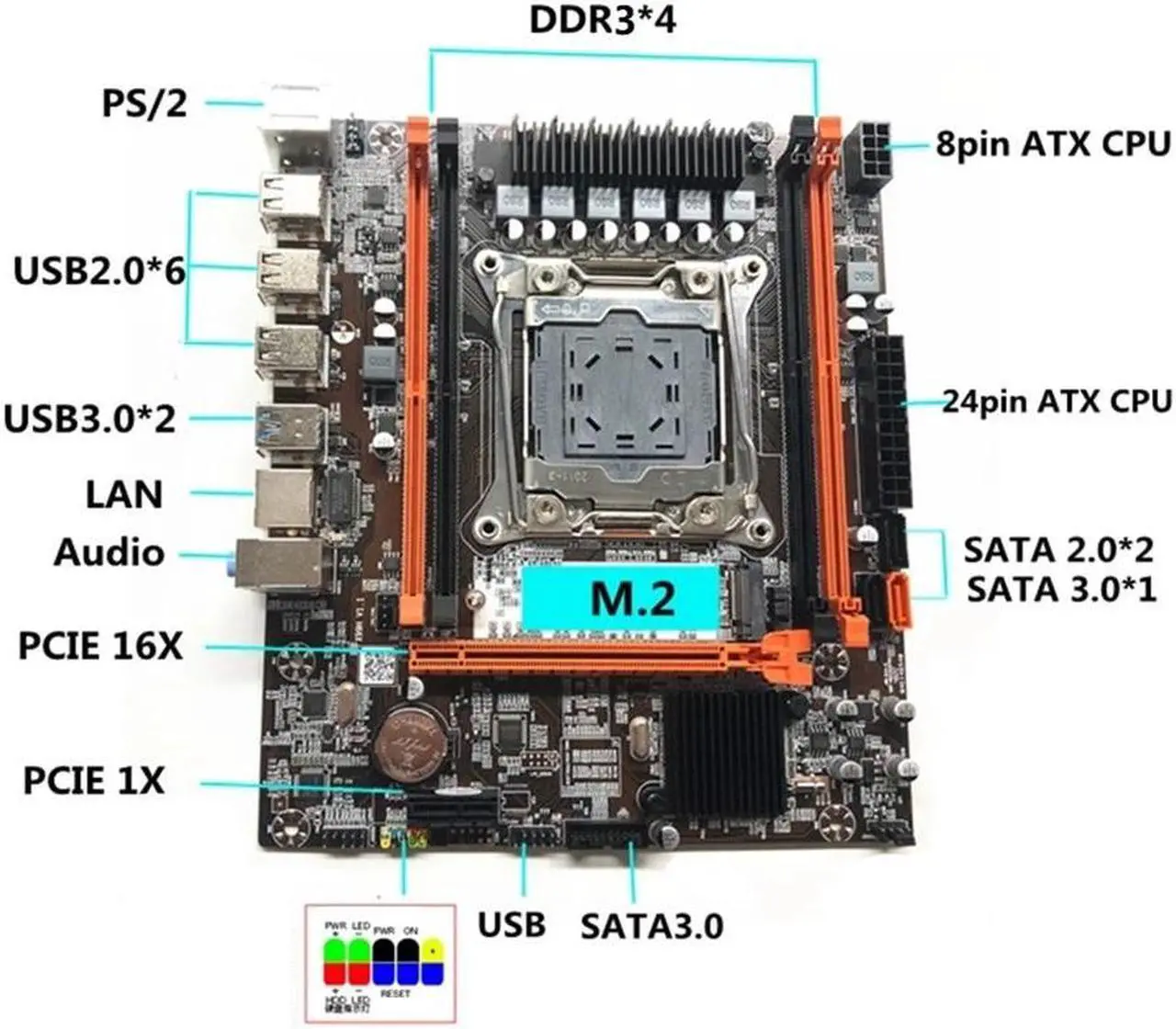 Alt view image 2 of 6 - X99(X99H) Motherboard Kit with Baffle+SATA Cable LGA2011-V3 DDR3X4 ECC Server Memory Slot M.2 NVME PCI-E 3.0 X16 SATA3.0