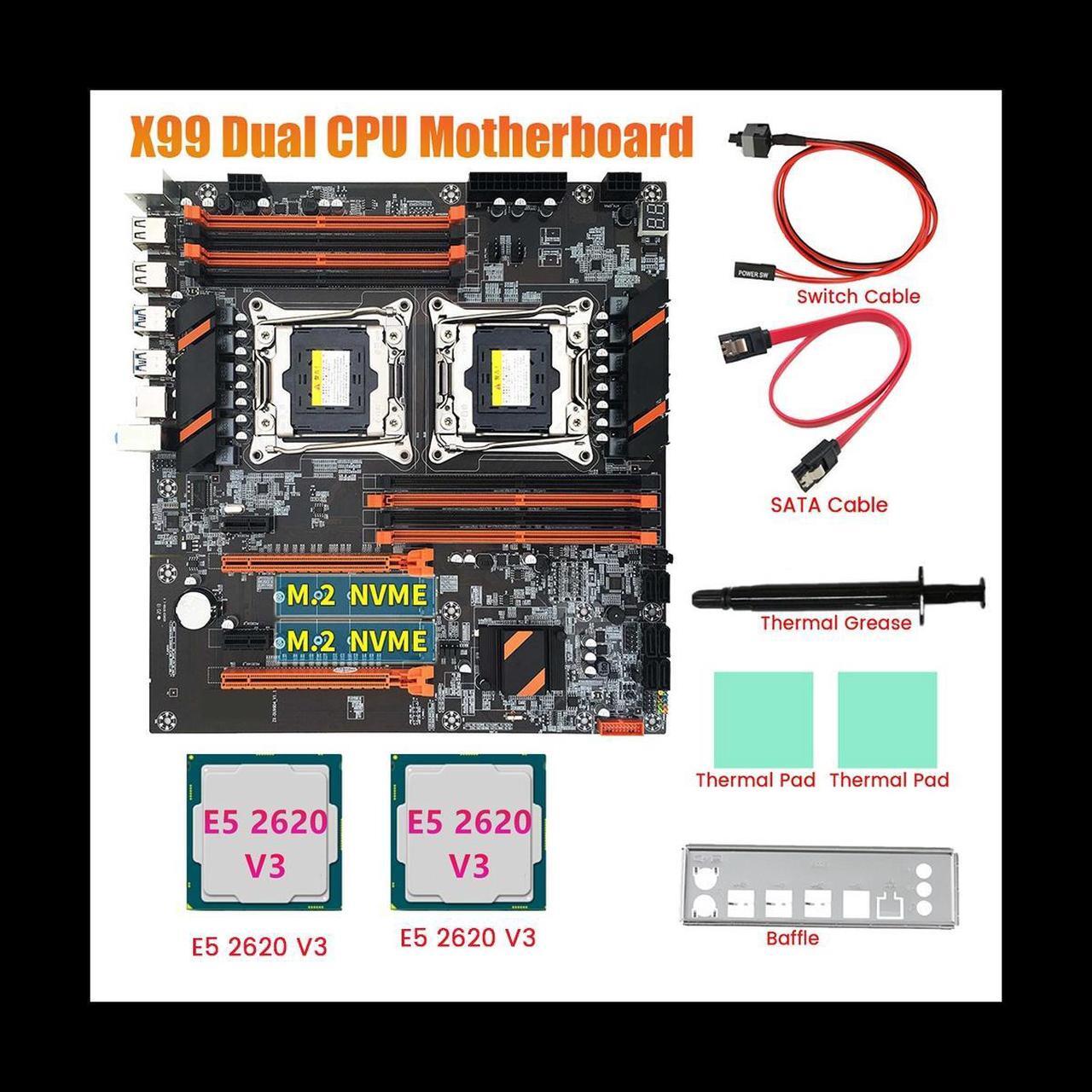 Alt view image 3 of 6 - X99 Dual CPU Motherboard+2XE5 2620 V3 CPU+SATA Cable+Baffle+Thermal Grease LGA 2011 8XDDR4 Slot Support 2011-V3 CPU