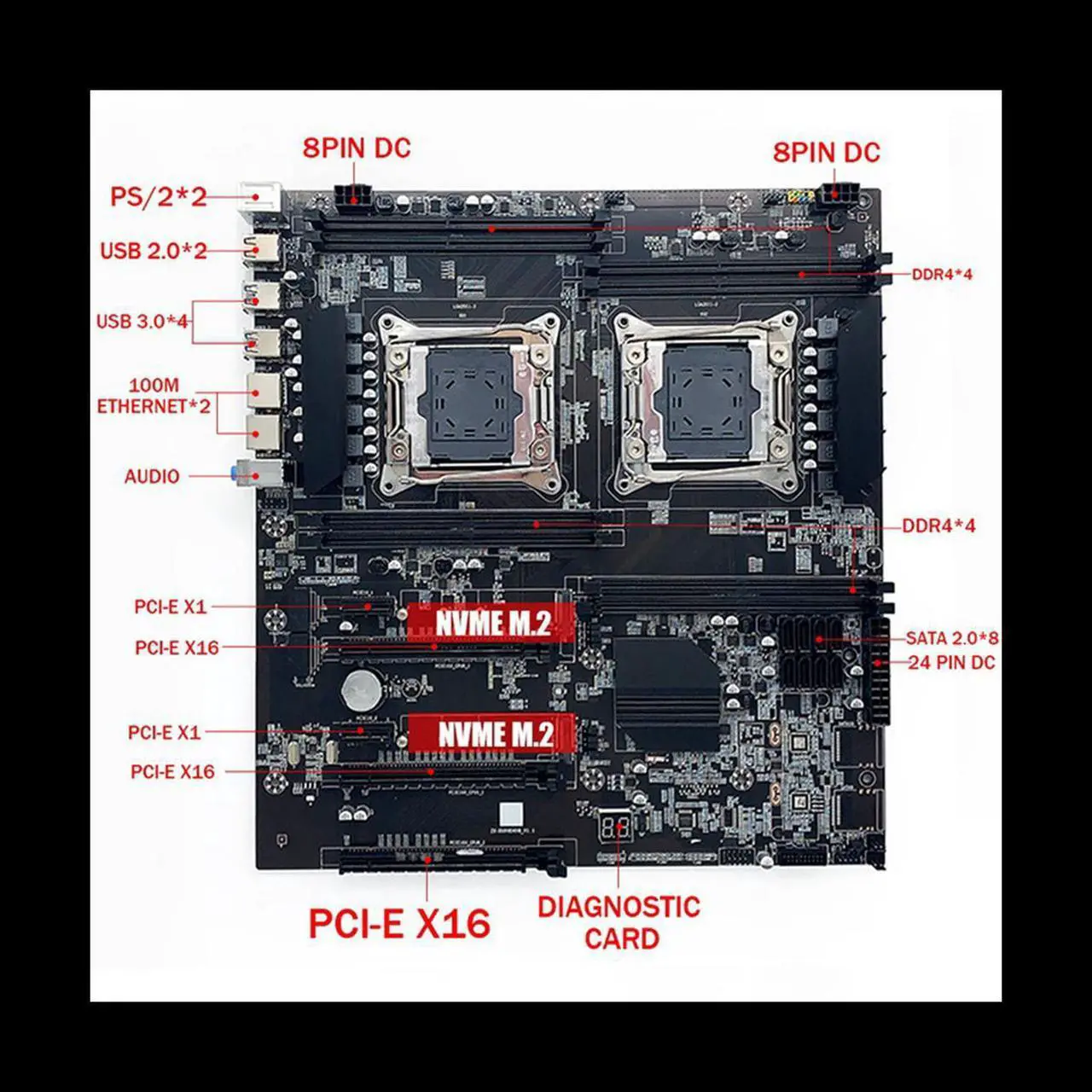 Alt view image 6 of 6 - X99 Dual CPU Motherboard+2XE5 2630 V3 CPU+DDR4 4G RECC RAM+SATA Cable+Thermal Pad LGA 2011 PCI-E16X 8XDDR4 Slot X99 X8