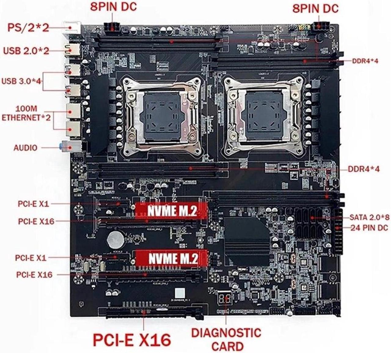 Alt view image 4 of 6 - X99 Dual-Socket Motherboard+2XE5-2620 V4 CPU+2XThermal Pad LGA2011-3 8XDDR4 ECC RAM Slot PCIE X16 Server PC Motherboard