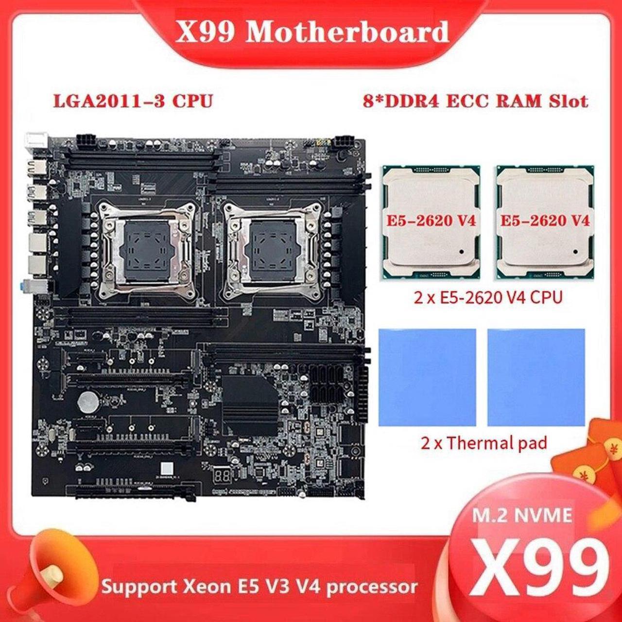 Alt view image 6 of 6 - X99 Dual-Socket Motherboard+2XE5-2620 V4 CPU+2XThermal Pad LGA2011-3 8XDDR4 ECC RAM Slot PCIE X16 Server PC Motherboard