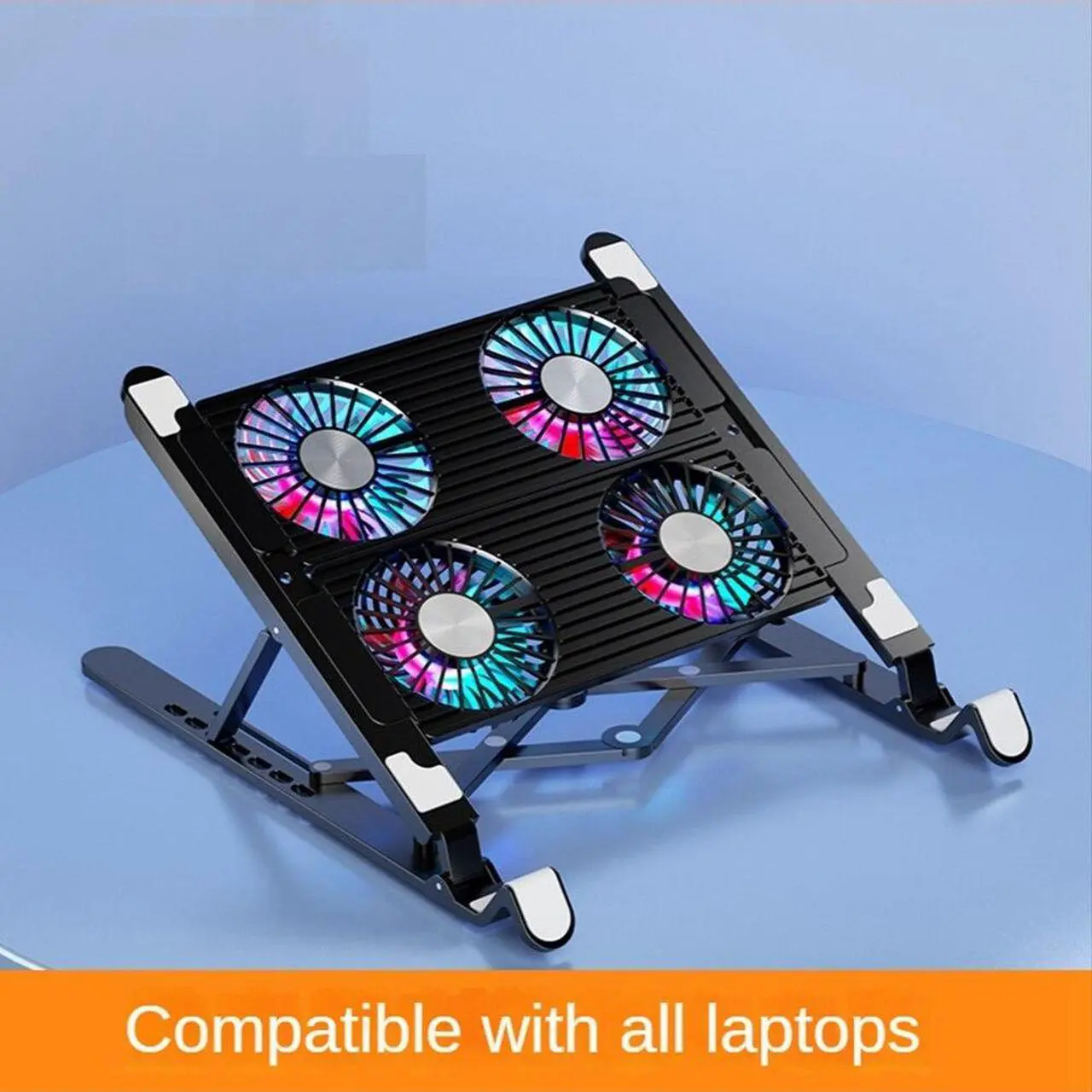 Alt view image 2 of 6 - Laptop Cooler Notebook Fan Computer Cooling Portable Cooling Fan Cooling Pad Flat Hand Drawn Book Support, 4 Fans Black