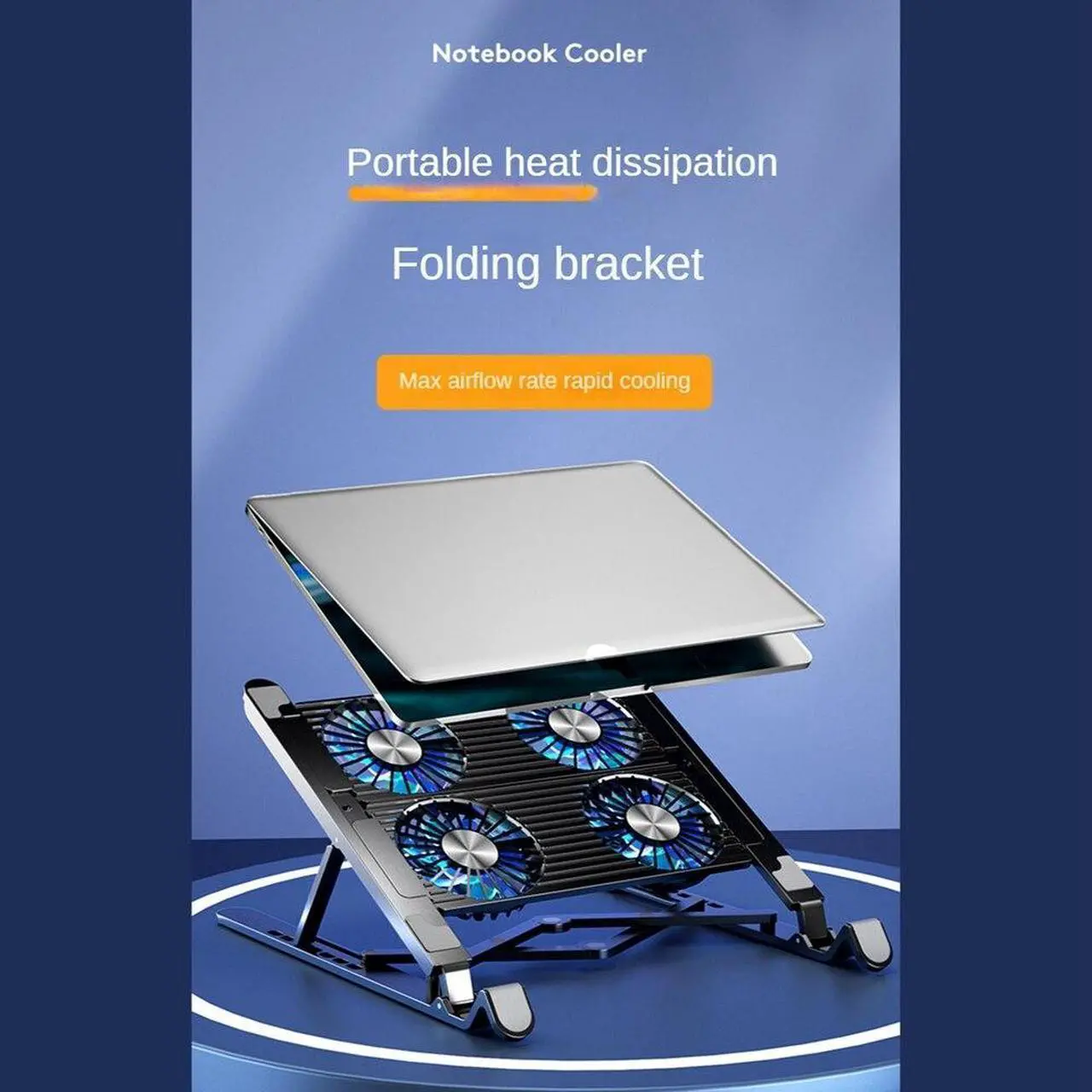 Alt view image 5 of 6 - Laptop Cooler Notebook Fan Computer Cooling Portable Cooling Fan Cooling Pad Flat Hand Drawn Book Support, 4 Fans Black