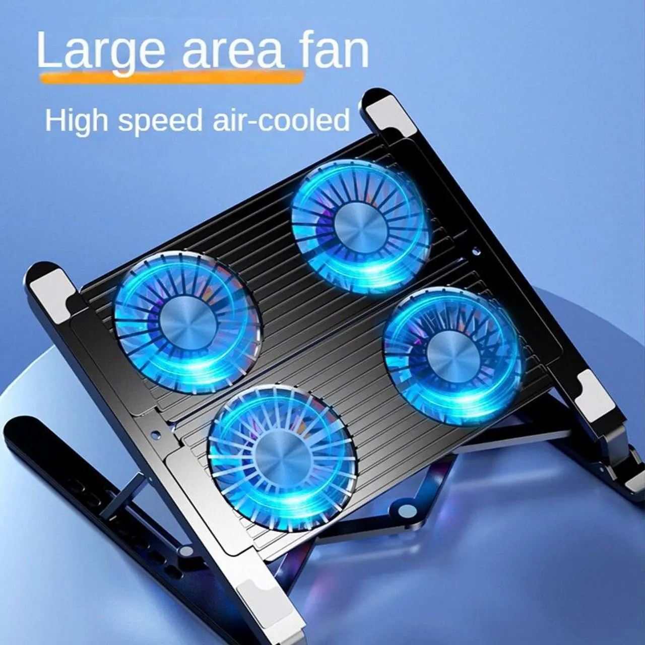 Alt view image 4 of 6 - Laptop Cooler Notebook Fan Computer Cooling Portable Cooling Fan Cooling Pad Flat Hand Drawn Book Support, 4 Fans Black