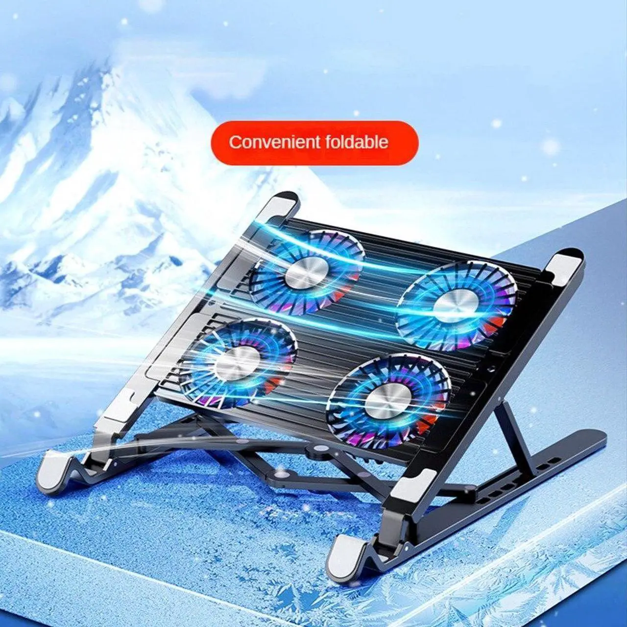 Alt view image 3 of 6 - Laptop Cooler Notebook Fan Computer Cooling Portable Cooling Fan Cooling Pad Flat Hand Drawn Book Support, 4 Fans Black