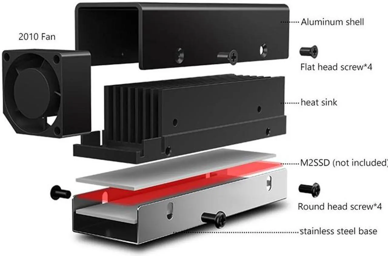 Alt view image 3 of 6 - M.2 SSD NVMe Heat Sink M2 2280 Solid State Disk Air Circulation Radiator with Fan Aluminum Heatsink Thermal Pad Cooler