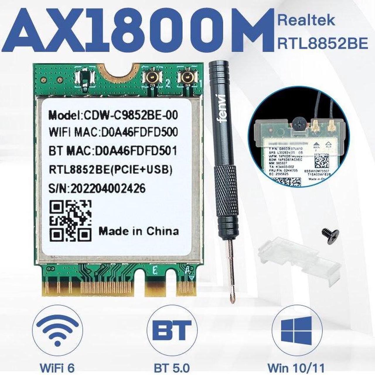 Main image of Wifi 6 Realtek RTL8852BE Network Card 1800Mbps BT 5.0 Dual Band Wireless Wi-Fi Adapter 802.11ac/ax 2.4G/5Ghz MU-MIMO For Win 10