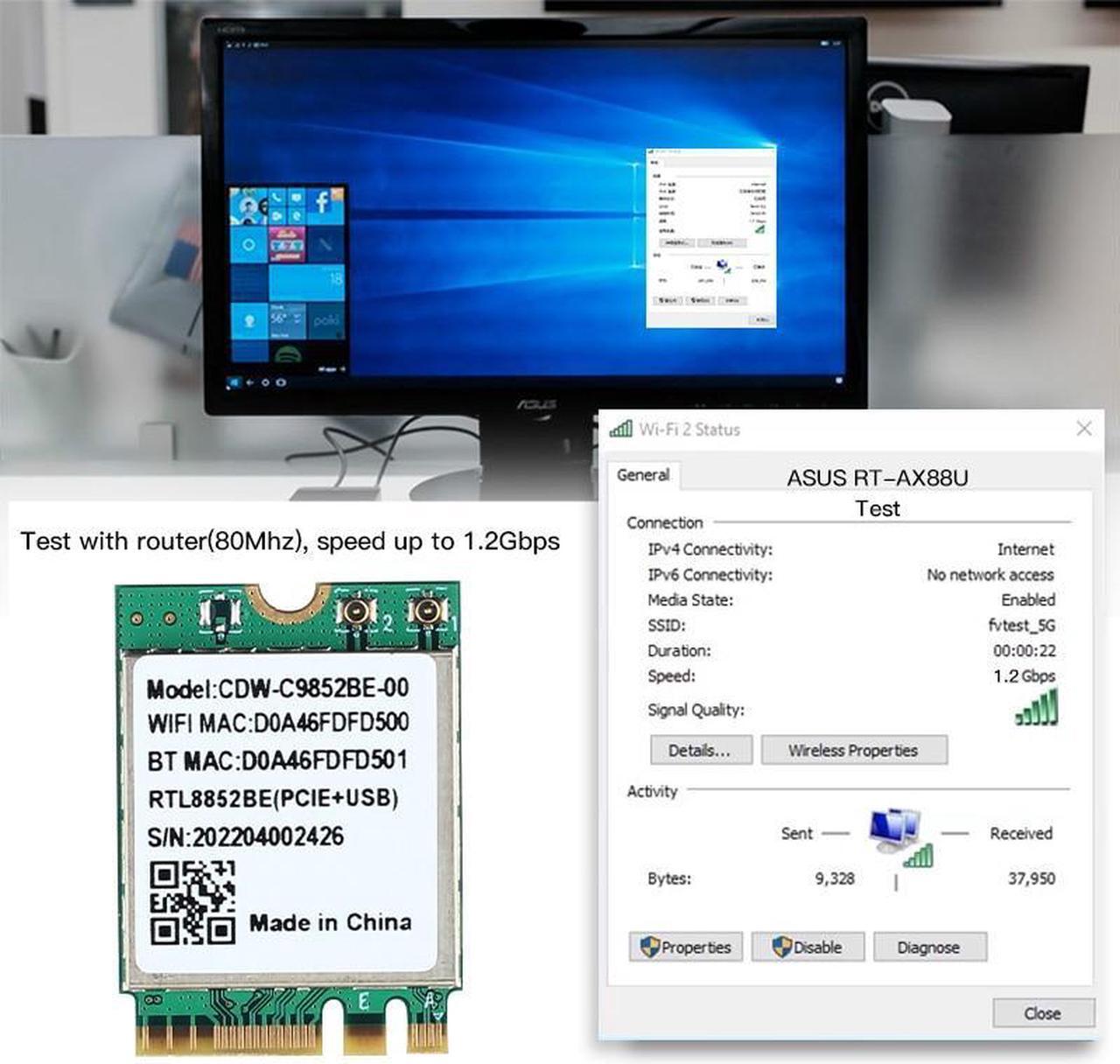 Alt view image 6 of 6 - Wifi 6 Realtek RTL8852BE Network Card 1800Mbps BT 5.0 Dual Band Wireless Wi-Fi Adapter 802.11ac/ax 2.4G/5Ghz MU-MIMO For Win 10