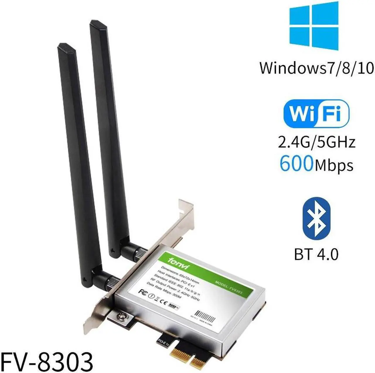 Alt view image 2 of 3 - Dual band 600Mbps PCI Express WiFi Adapter BT 4.0 Desktop Network Card Wireless Adapter With 2x Antennas for PC