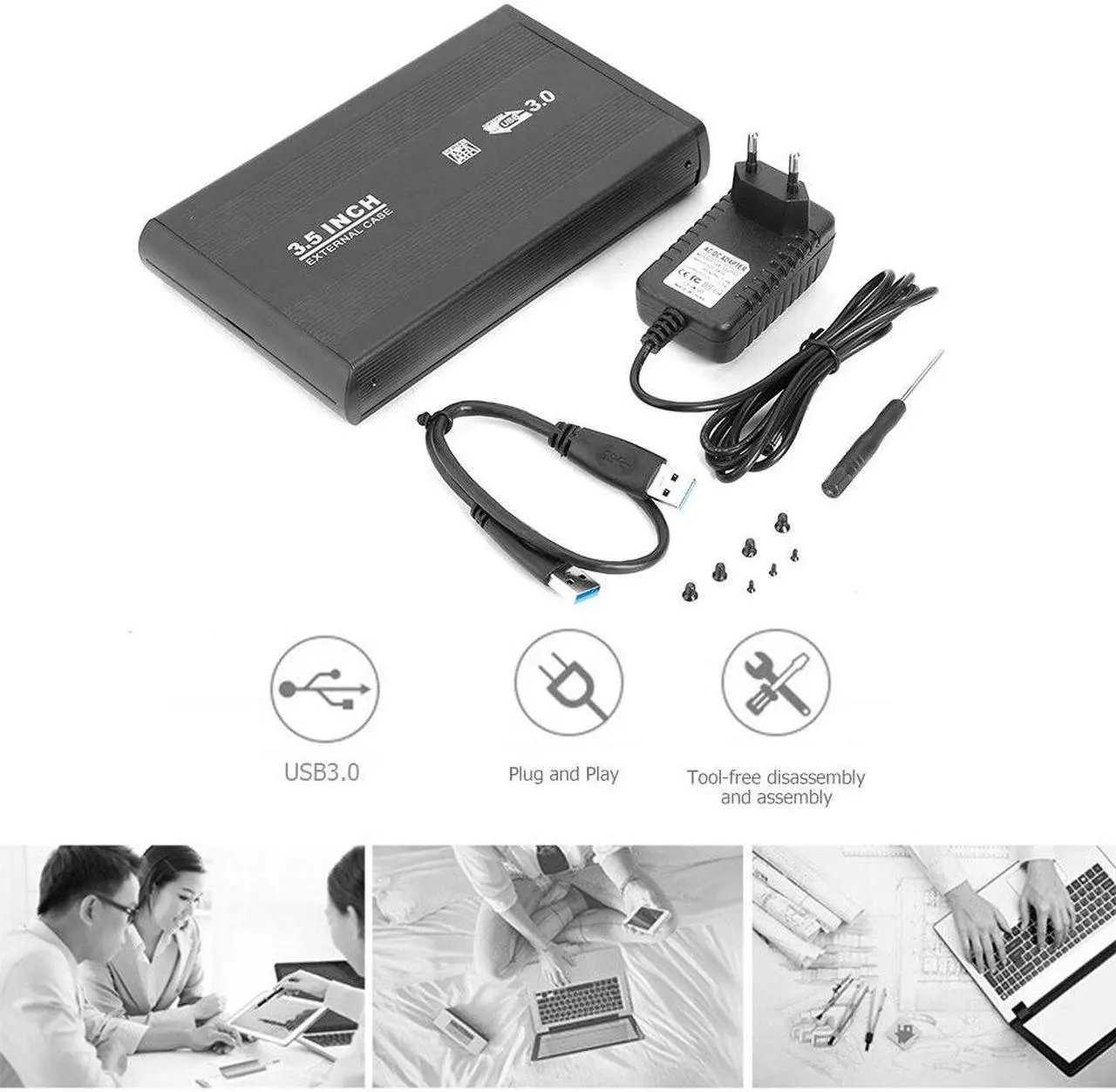Alt view image 3 of 6 - 3.5 inch Hard Disk Case SATA To USB3.0 Aluminum Alloy HDD Case External Hard Drive Enclosure With USB Cable For Computer Laptop(B)