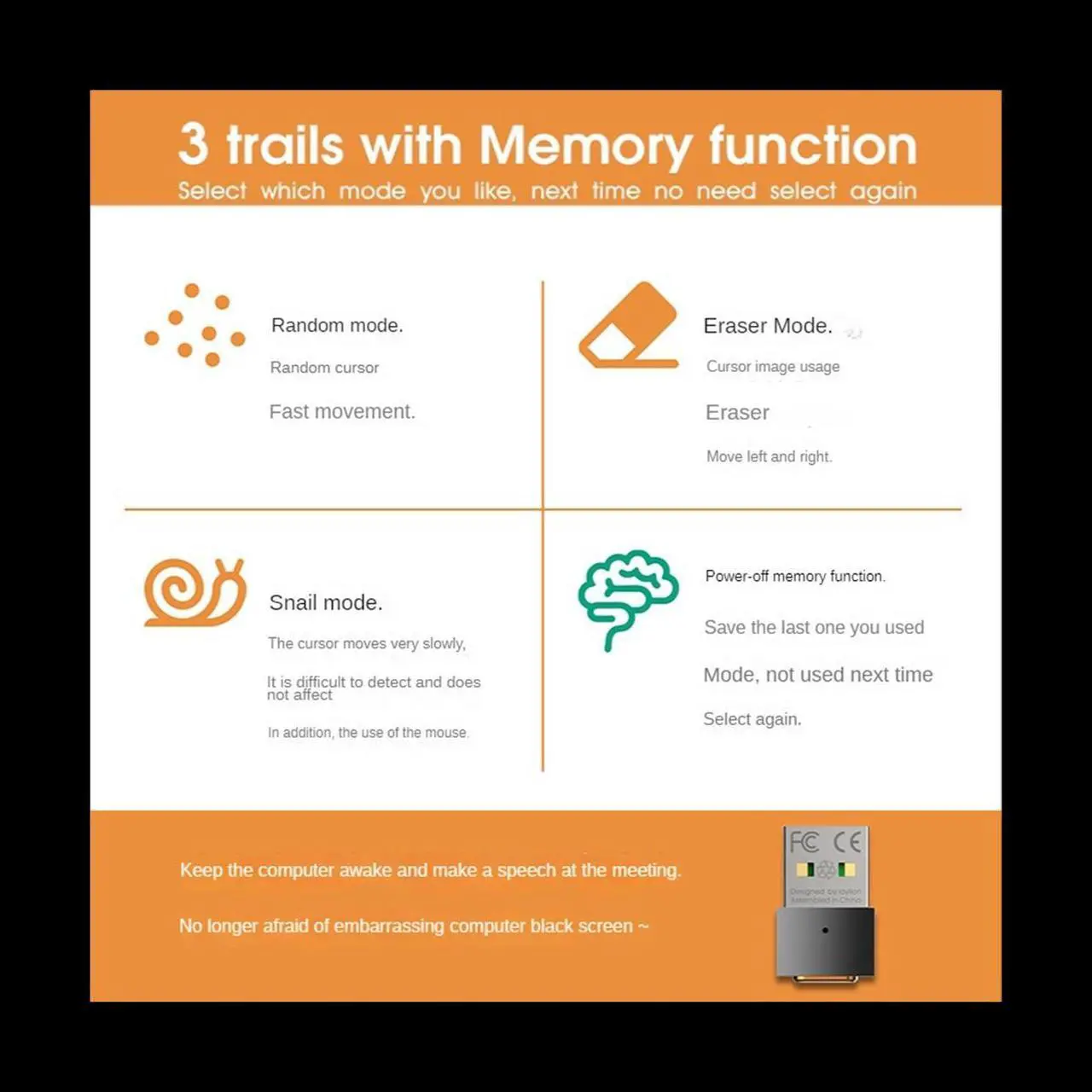 Alt view image 4 of 6 - USB Mouse Mover Full Metal Undetectable Mouse Jiggler with Memory Function Automatic Mouse Mover Jiggler Keeps PC Awake