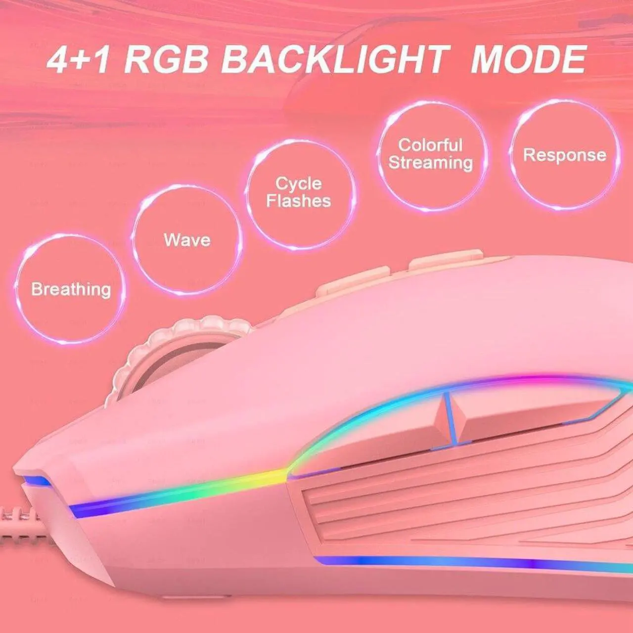 Alt view image 3 of 6 - 3200 DPI USB Gaming Mouse Computer Wried Optical Mice for PC Gamer RGB 4 Backlight Breathing LED, Pink USB Model