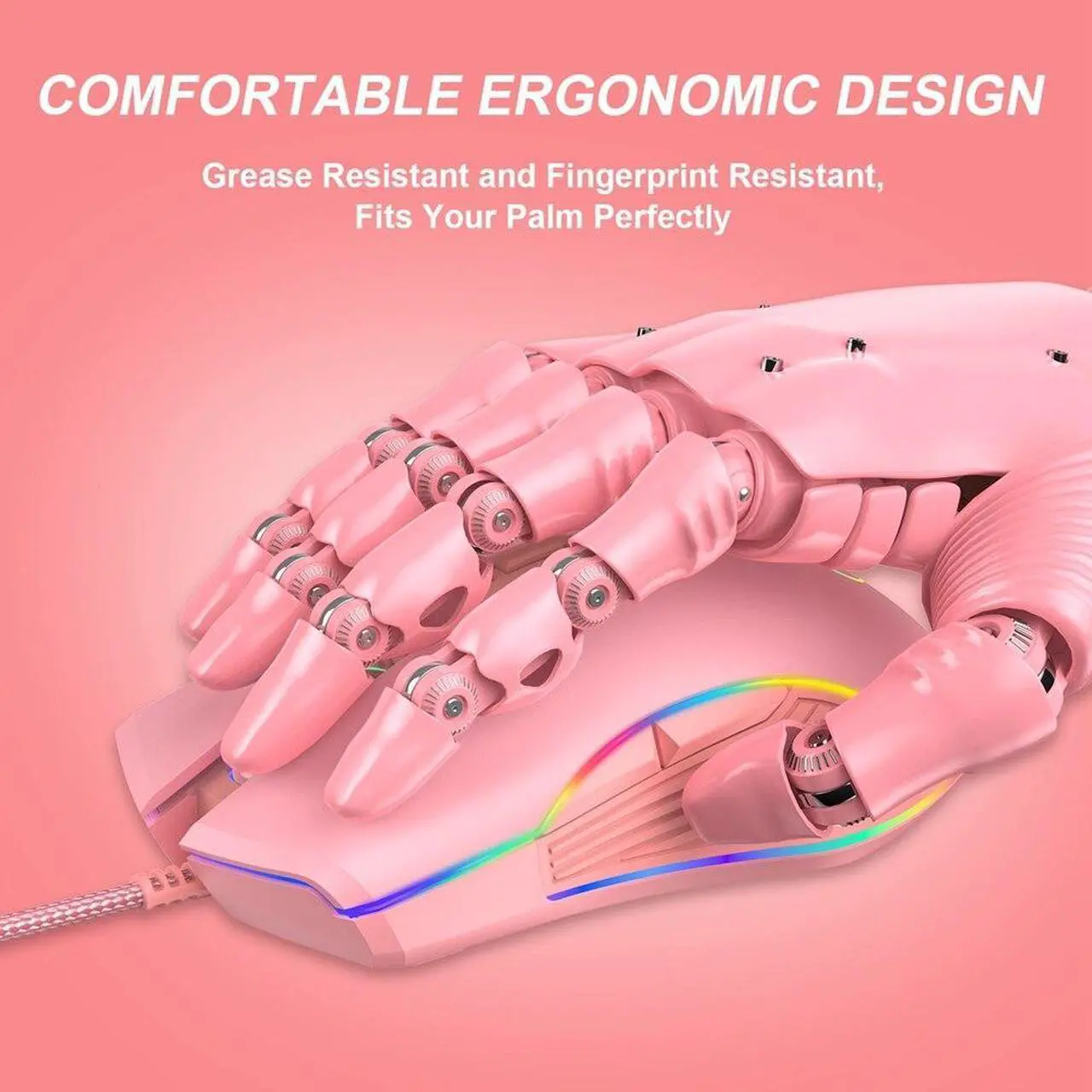 Alt view image 6 of 6 - 3200 DPI USB Gaming Mouse Computer Wried Optical Mice for PC Gamer RGB 4 Backlight Breathing LED, Pink USB Model