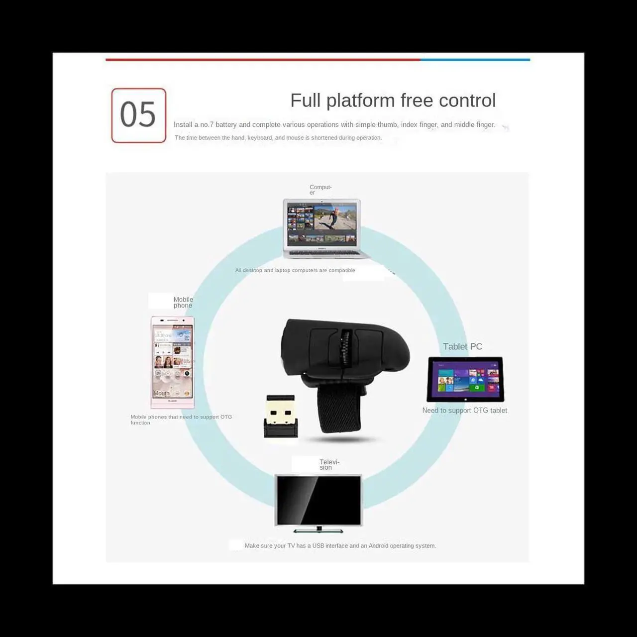Alt view image 3 of 6 - Mini 2.4G Wireless Finger Ring Mouse Ergonomic Handheld Optical Travel Mice(Black)