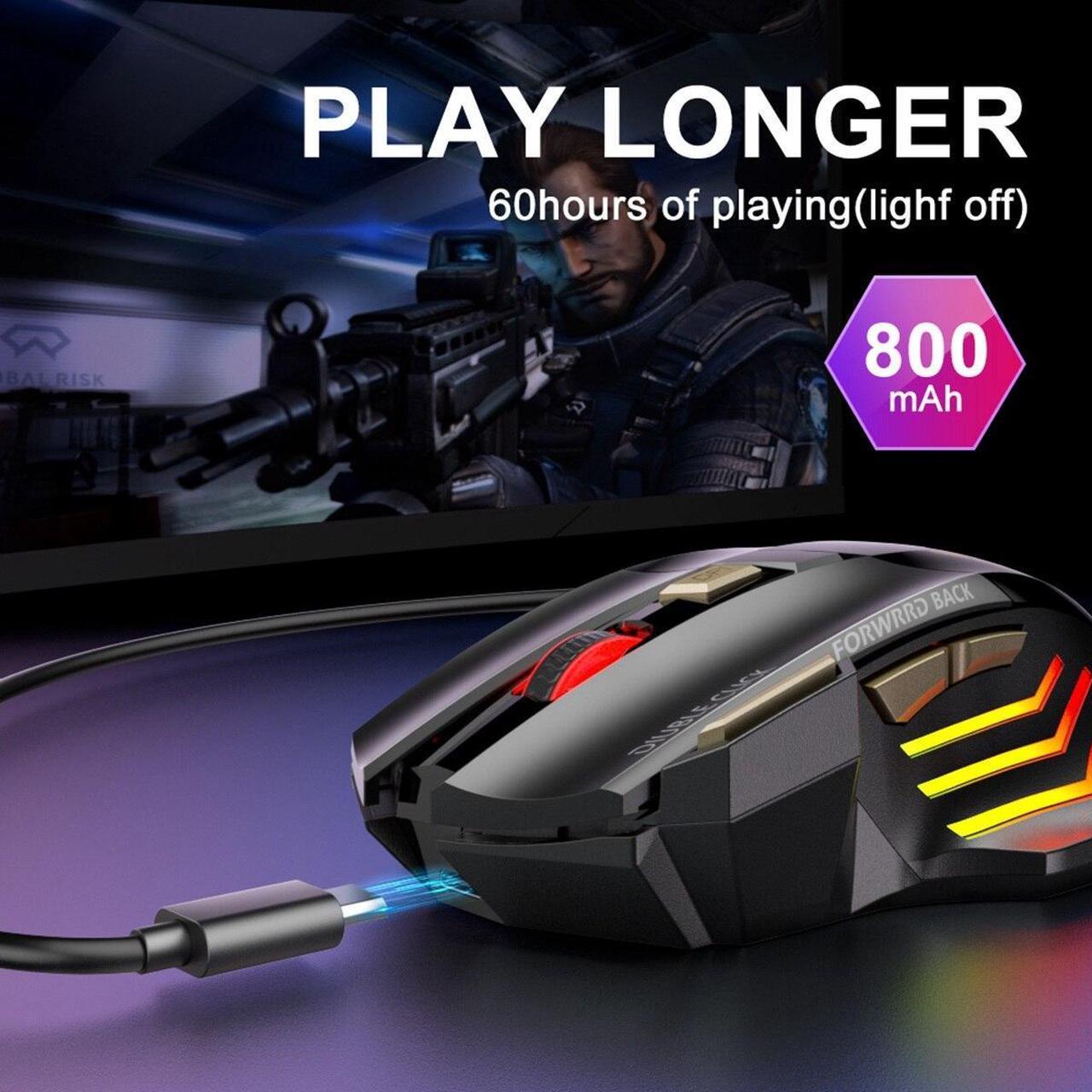 Alt view image 4 of 6 - Wireless Gamer Mouse for Computer 2.4G RGB Rechargeable Gaming Mouse Bluetooth USB Mouse Silent Ergonomic Mice