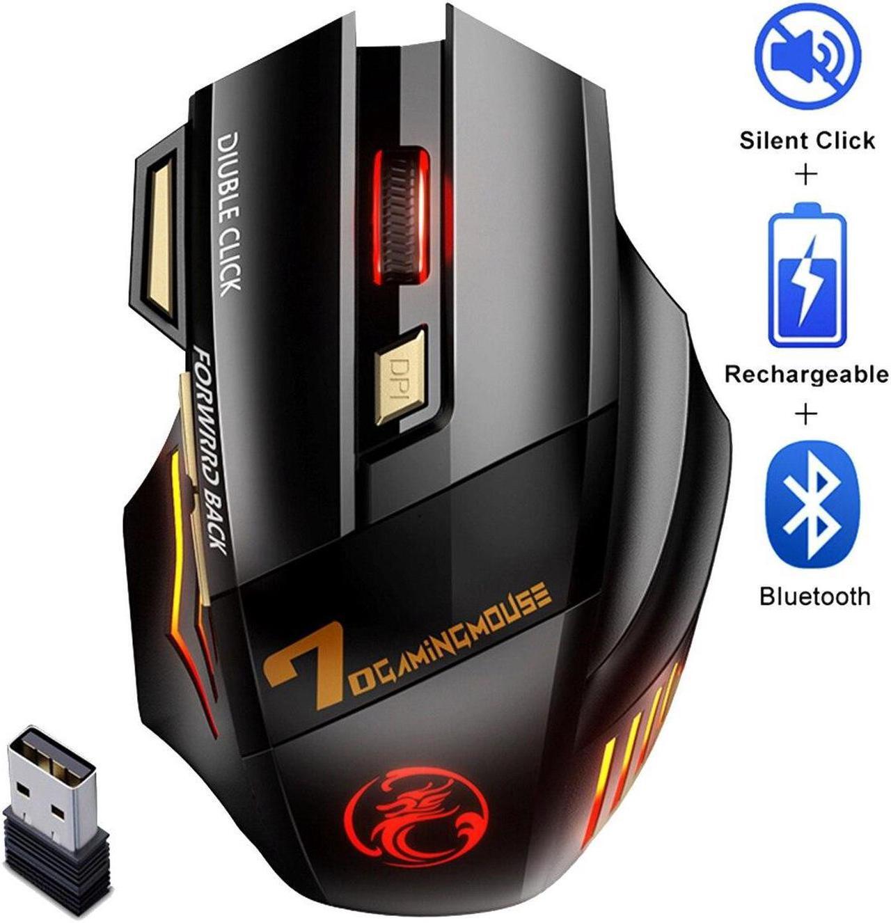 Alt view image 2 of 6 - Wireless Gamer Mouse for Computer 2.4G RGB Rechargeable Gaming Mouse Bluetooth USB Mouse Silent Ergonomic Mice
