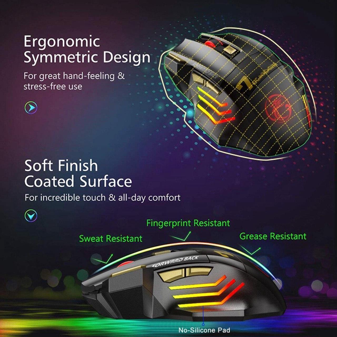 Alt view image 6 of 6 - Wireless Gamer Mouse for Computer 2.4G RGB Rechargeable Gaming Mouse Bluetooth USB Mouse Silent Ergonomic Mice