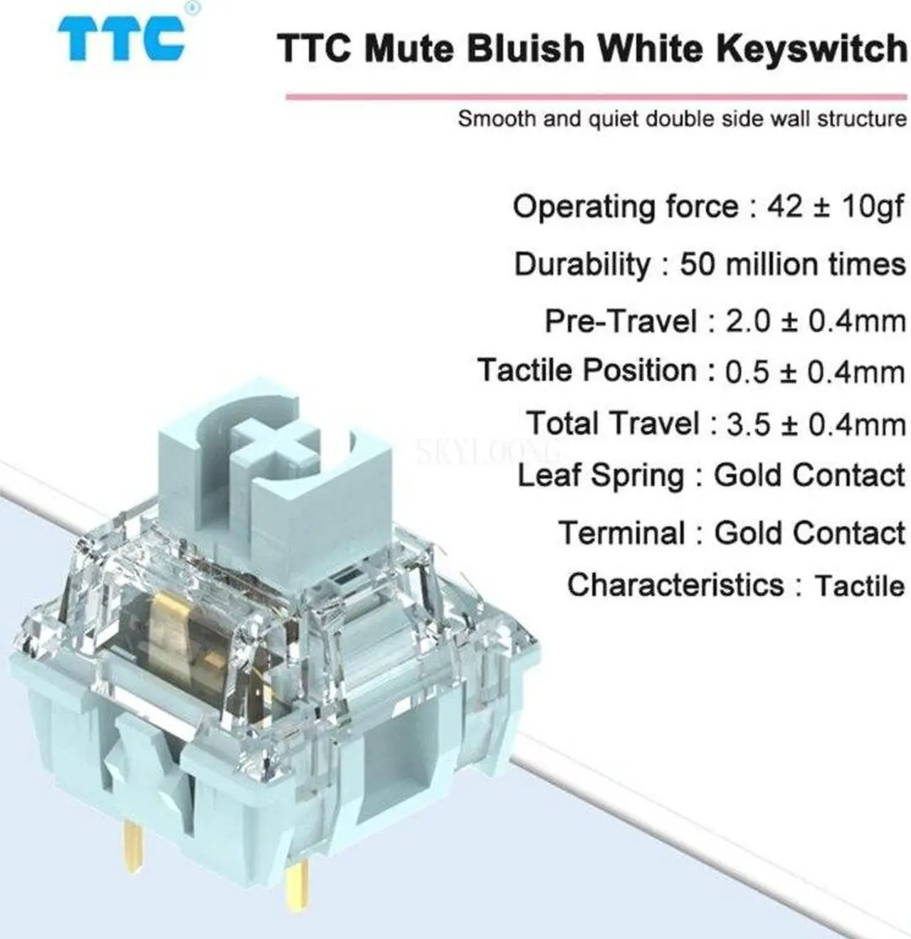 Alt view image 4 of 6 - TTC Silent Bluish White Switch 3 Pins 42g for Mechanical Keyboard Tactile Switch(4)