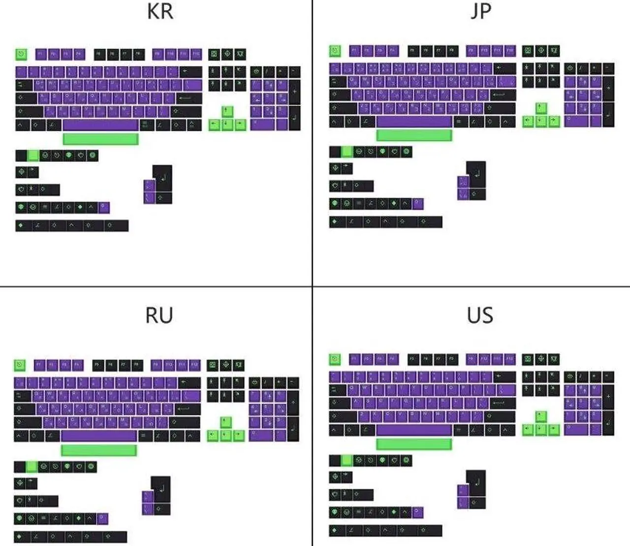Alt view image 2 of 6 - PBT Keycaps 135 Keys Cherry Profile DYE SUB EVA Purple Keycap For Mechanical Keyboard Japanese Russian Korean English(Russian)