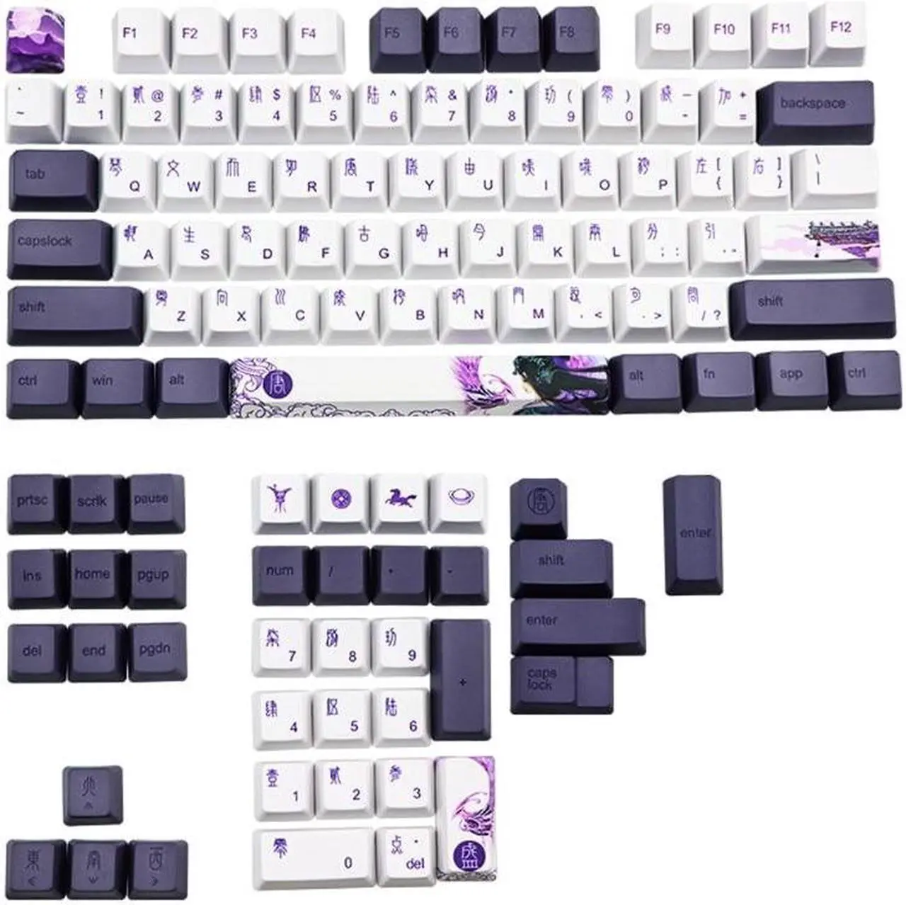 Main image of 113 Keys Purple Datang Keycap PBT Sublimation Keyboard Keyca113 Keys Purple Datang Keycap PBT Sublimation Keyps OEM Profile GK61