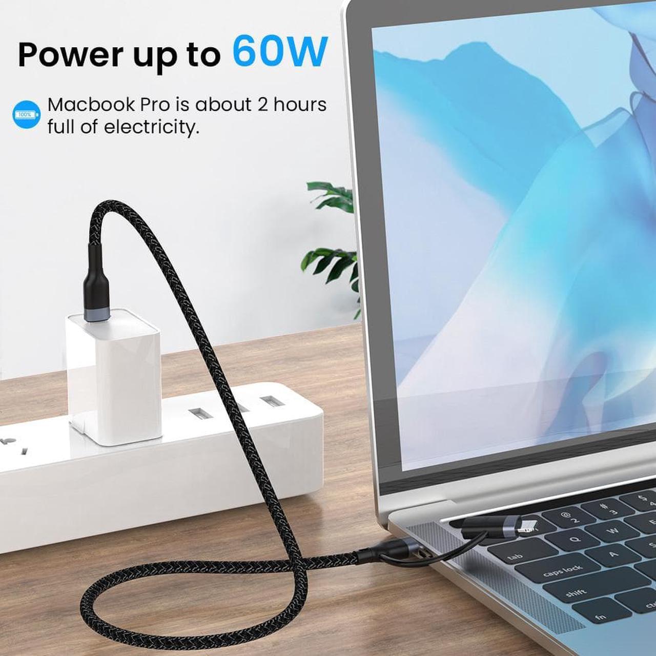 Alt view image 4 of 6 - 2in1 60W/20W PD USB Type C Cable for iPhone 13 12 11 Pro XS XR Fast Charging Charger for MacBook Type C USB C Data Wire Cord 1m