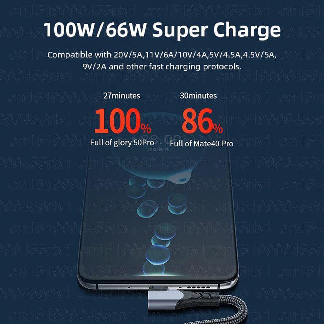 Alt view image 3 of 6 - 2in1 USB C Cable 6A 100W for Honor 50 Huawei P30 P40 Pro Quick Charge 2 in 1 USB Fast Charging Cable for iPhone 14 13 12 Pro Max 1.2M (Black 2in1)