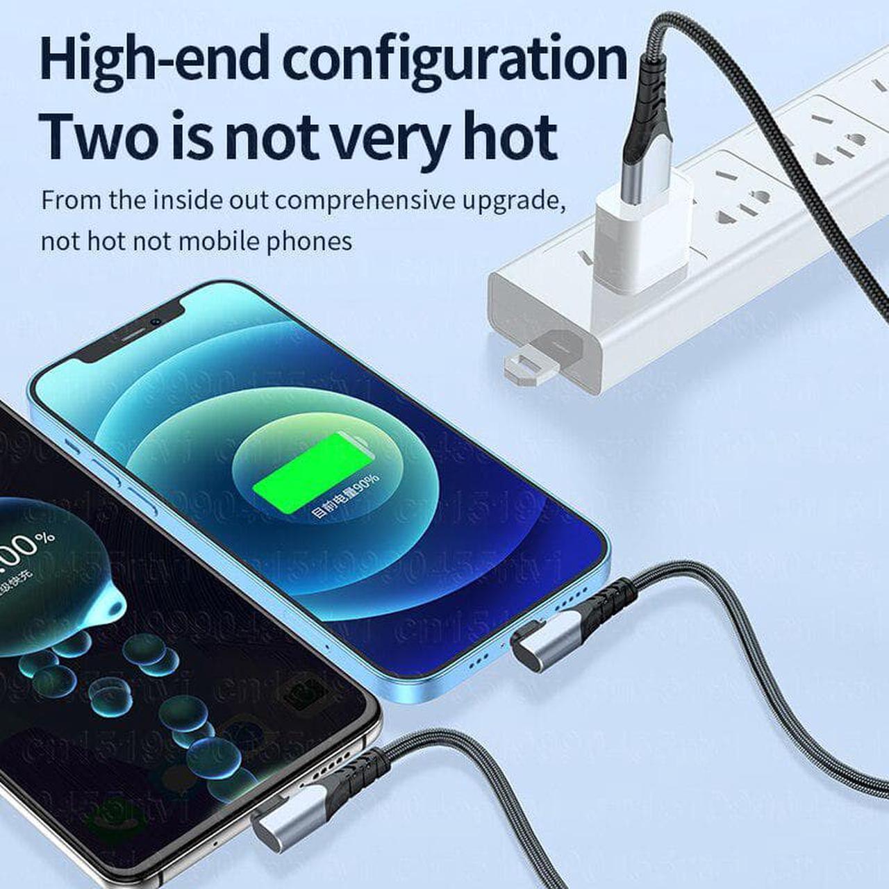 Alt view image 4 of 6 - 2in1 USB C Cable 6A 100W for Honor 50 Huawei P30 P40 Pro Quick Charge 2 in 1 USB Fast Charging Cable for iPhone 14 13 12 Pro Max 1.2M (Black 2in1)
