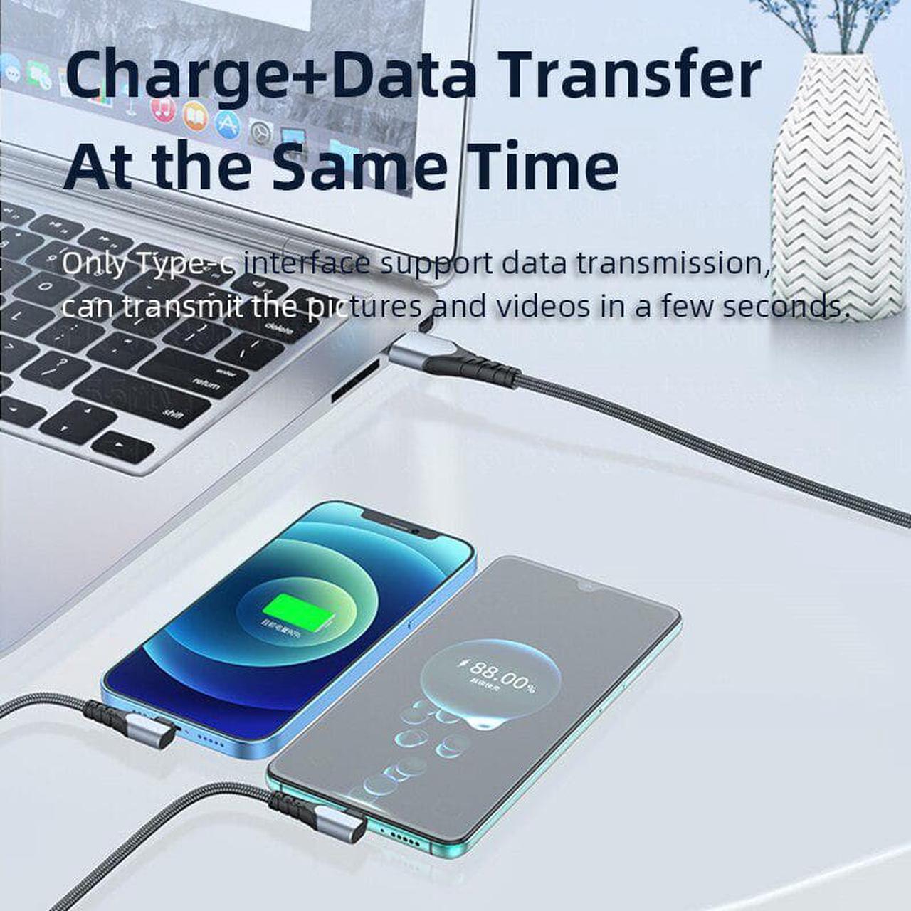 Alt view image 6 of 6 - 2in1 USB C Cable 6A 100W for Honor 50 Huawei P30 P40 Pro Quick Charge 2 in 1 USB Fast Charging Cable for iPhone 14 13 12 Pro Max 1.2M (Black 2in1)