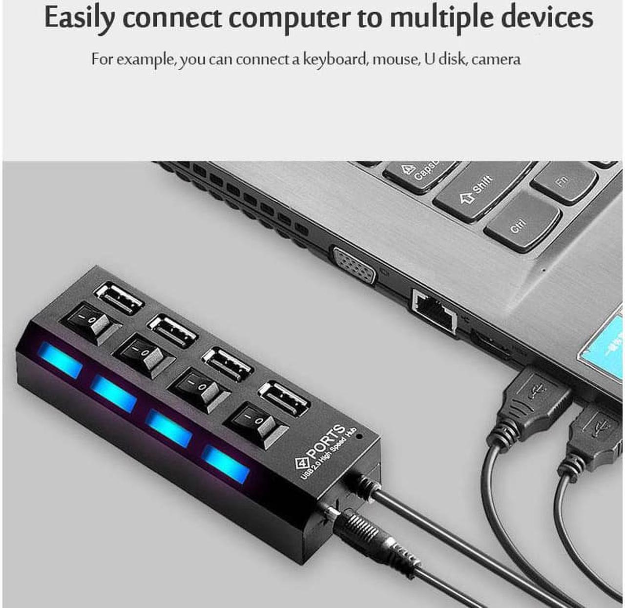 Alt view image 3 of 6 - USB 2.0 Hub USB Hub 2.0 Multi USB Splitter Hub Use Power Adapter 4/7 Port Multiple Expander USB 3.0 Hub with Switch 30CM Cable Color:chocolate(As the picture show)