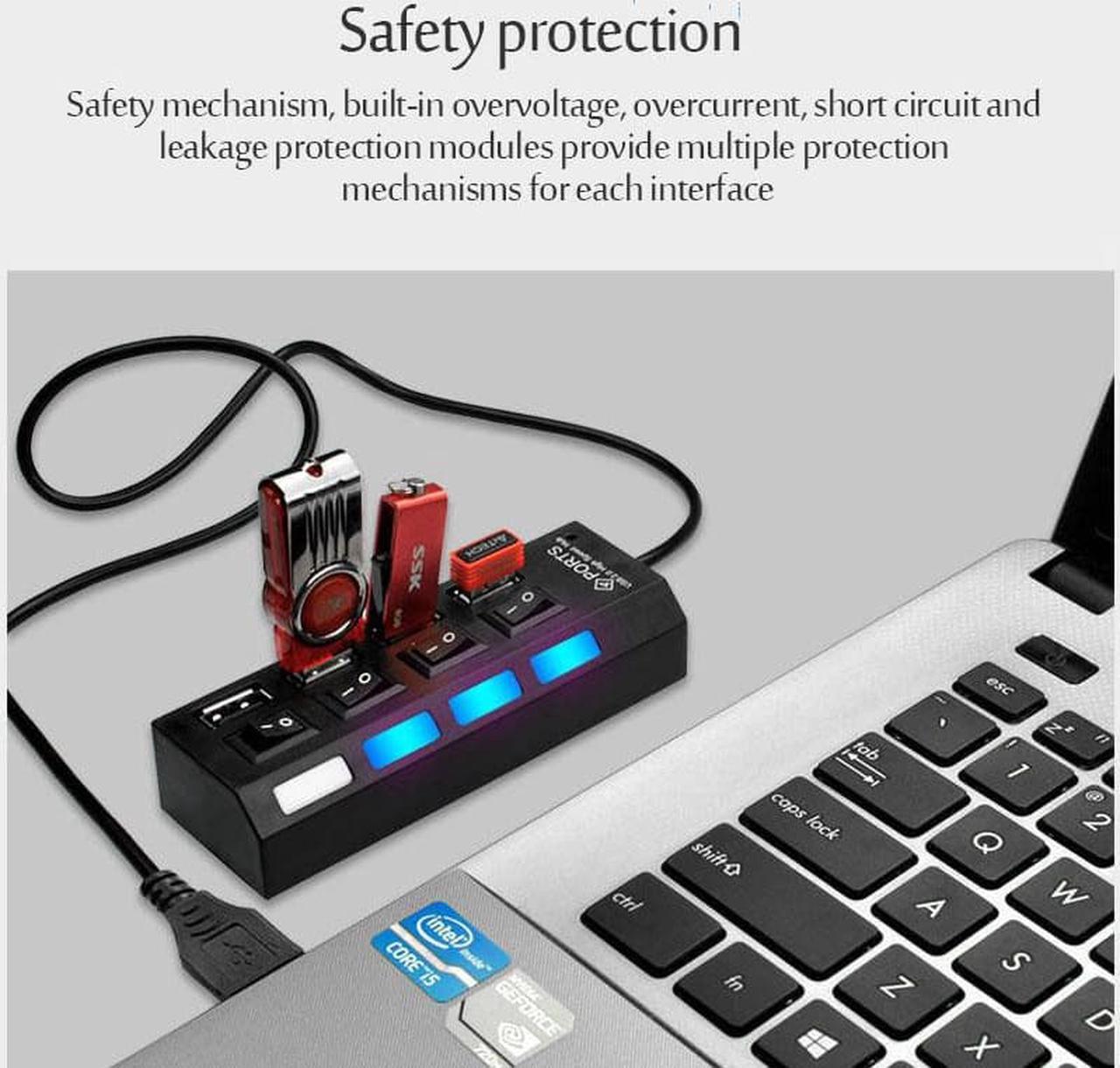 Alt view image 4 of 6 - USB 2.0 Hub USB Hub 2.0 Multi USB Splitter Hub Use Power Adapter 4/7 Port Multiple Expander USB 3.0 Hub with Switch 30CM Cable Color:chocolate(As the picture show)